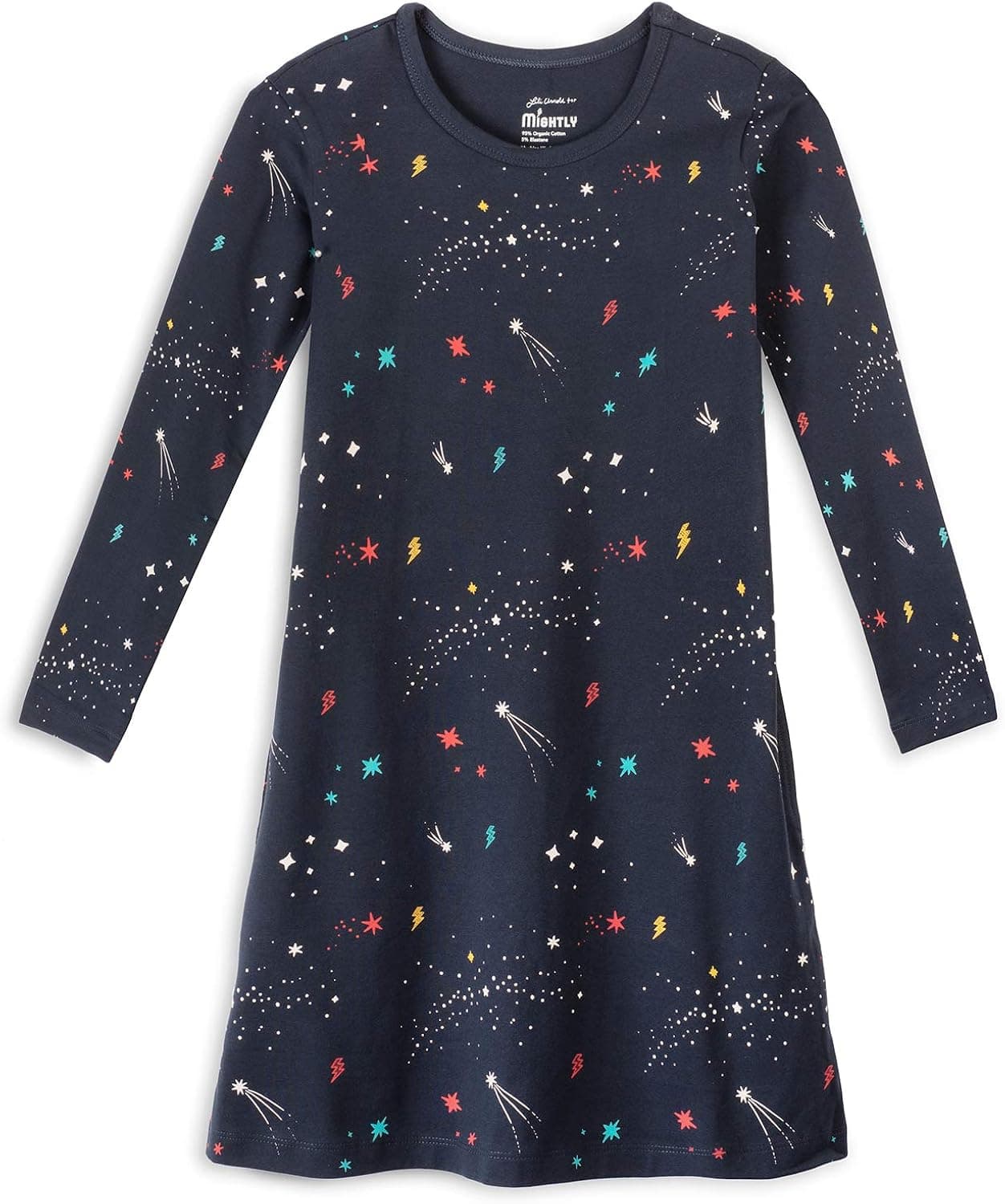 Mightly Girls' Long-Sleeve T-Shirt Dress | Organic Cotton Fair Trade Certified Toddler and Kids Clothes