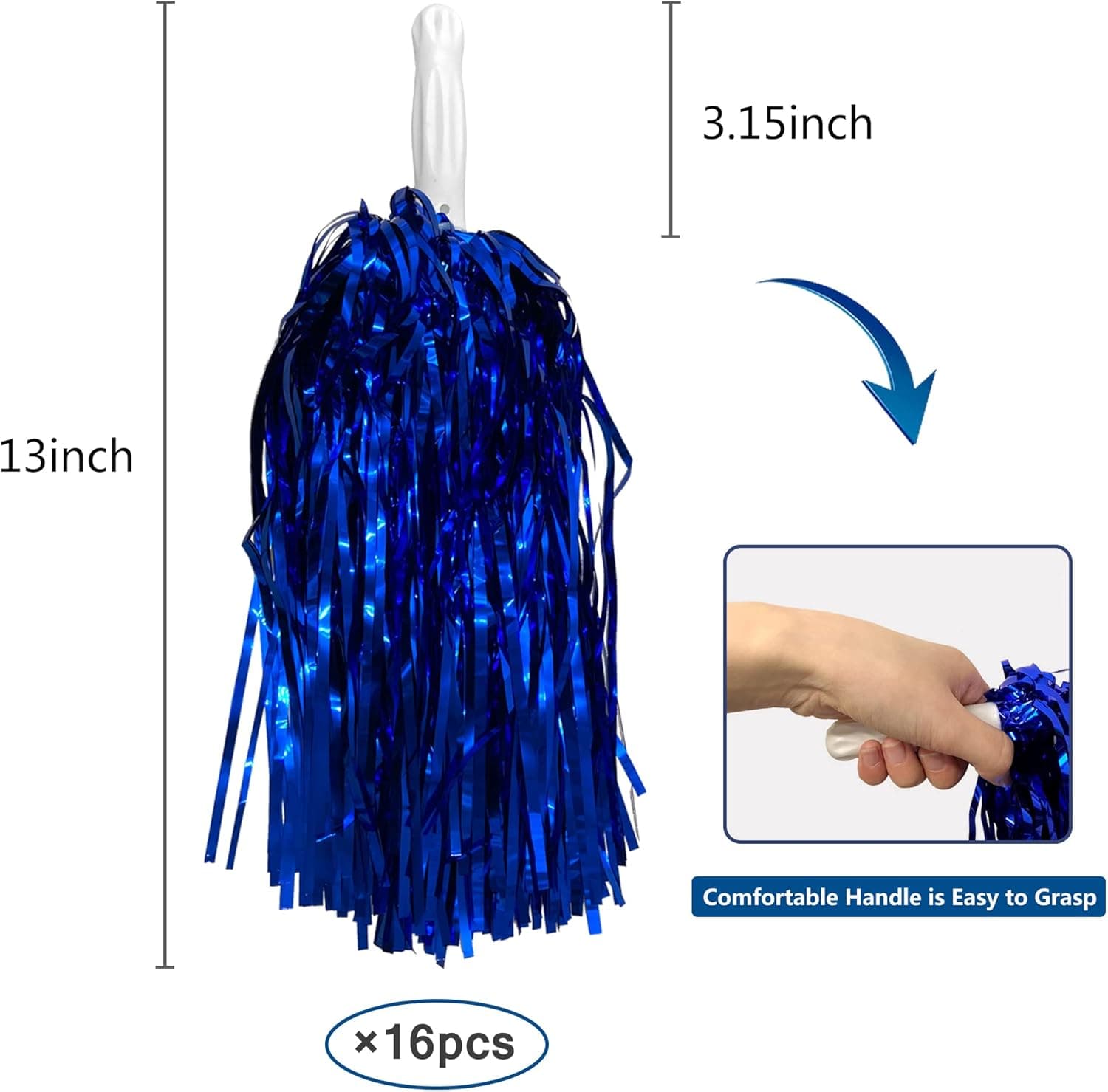 PPXMEEUDC 16PCS Cheerleading Pom Poms Metallic Foil Plastic Pom Poms with Baton Handle for Game Sports Squads Dancing Party Football Basketball Club Spirit Sports Stage Performance Celebration