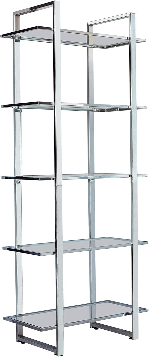 Coaster Furniture Hartford Glass Shelf Bookcase Chrome Open Shelves Silver 805538