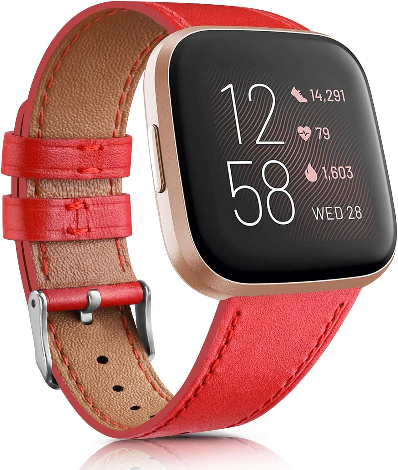 IEOVIEE Leather Band Compatible with Fitbit Versa 2 Bands, Leather Band Replacement Strap for Fitbit Versa 2 / Versa SE/Versa Lite/Versa Fitness Smart Watch (Red)