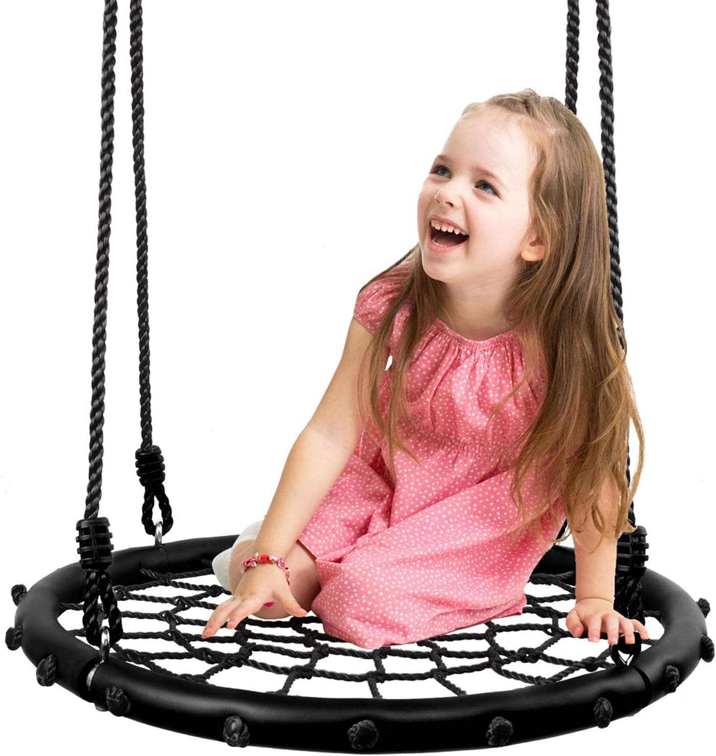 Odoland Spider Web Tree Swing, Outdoor Saucer Net Swing, 900D Oxford Platform Swing for Kids Adult, Backyard Round Flying Swing with Hanging Ropes Straps and Turnbuckle 28in Blue