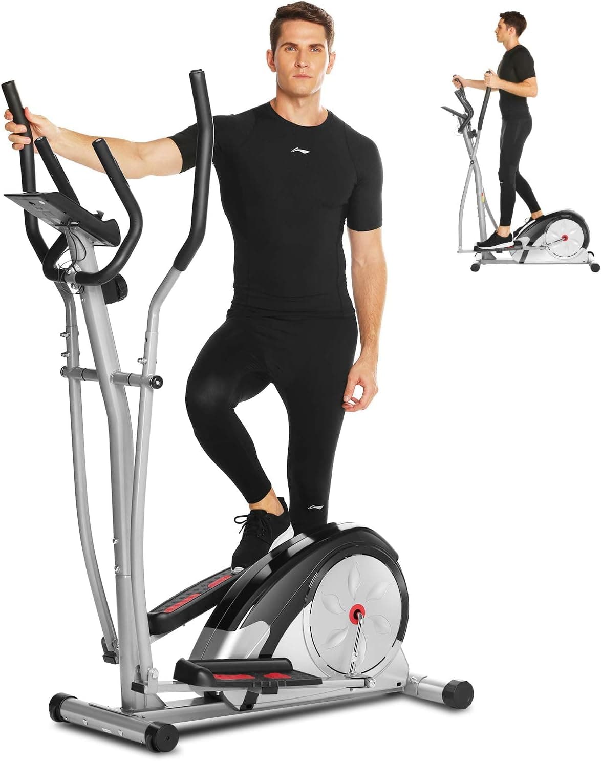 ANCHEER Elliptical Machine for Home Use, Magnetic Elliptical Training Machines with Pulse Rate Grips and LCD Monitor, Smooth Quiet Driven for Home Gym Office Workout Max Capacity Weight 350LBS