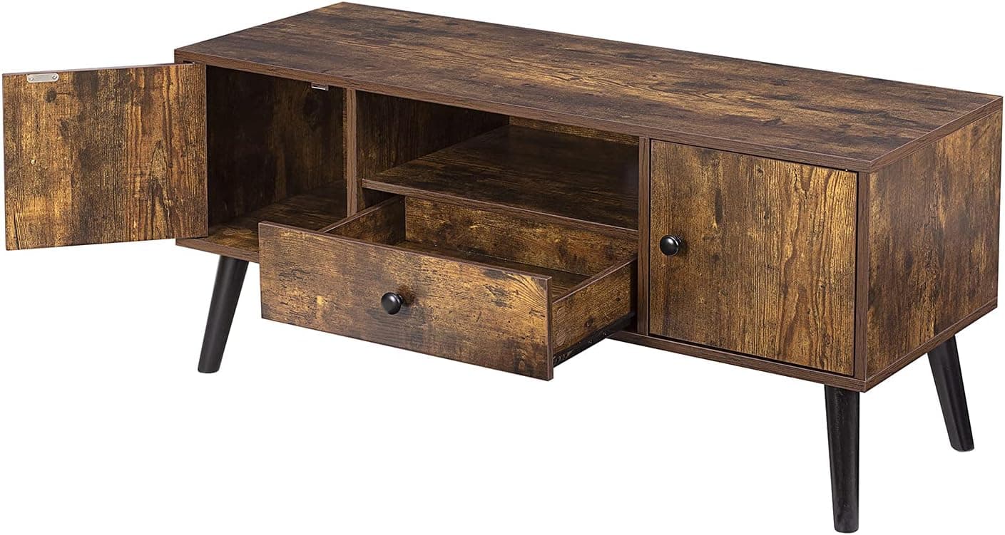 DINZI LVJ TV Console Table, Retro TV Stand with Cabinet and Drawer, Mid-Century Modern TV Stand for TVs up to 55 inches, Wood Entertainment Center, Media Center in Living Room, Bedroom (Rustic Brown)