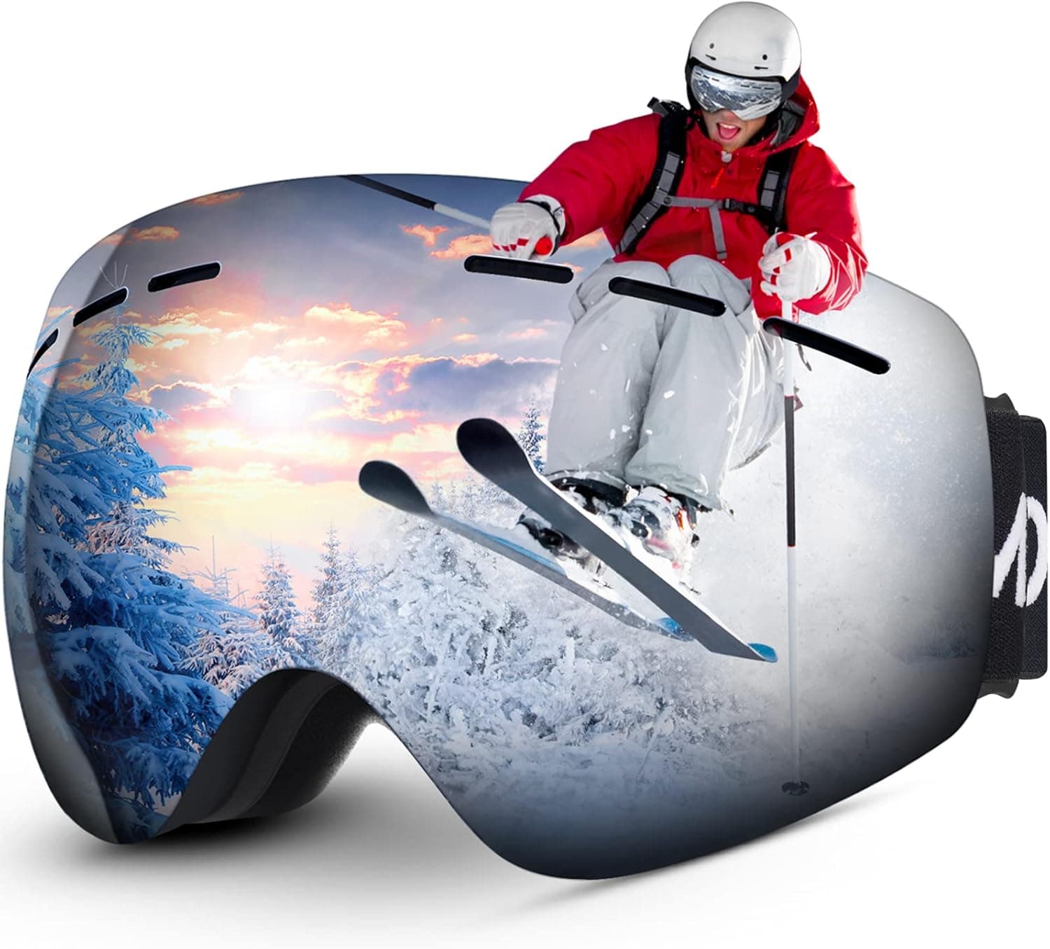 Ski Goggles, Snowboard Goggles for Men and Women, Ski Goggles over Glasses, Snow Goggles Polarized, Anti-Fog with 100% UV Protection, Magnetic Lenses
