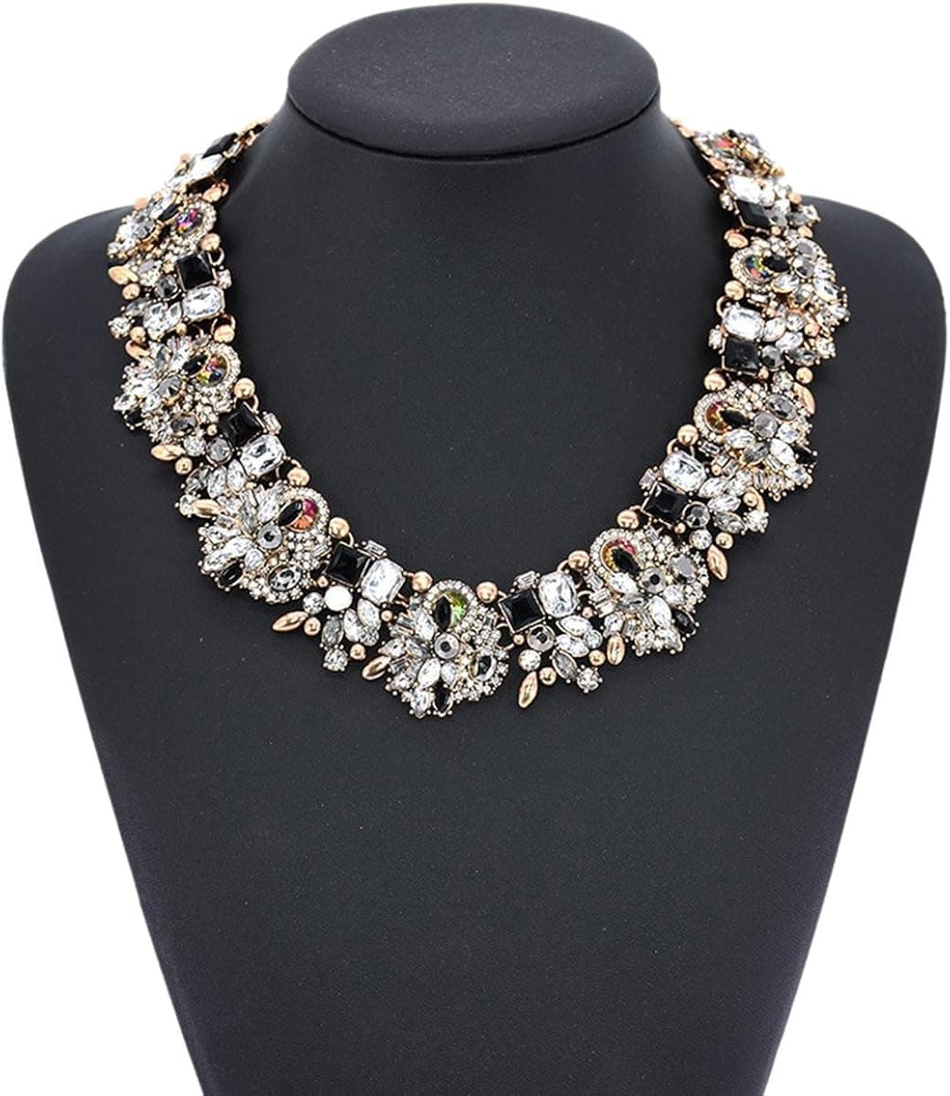 Veenajo Gorgeous Statement Bling Rhinestone Crystal Choker Collar Necklace Fashion Chunky Jewelry (Black)