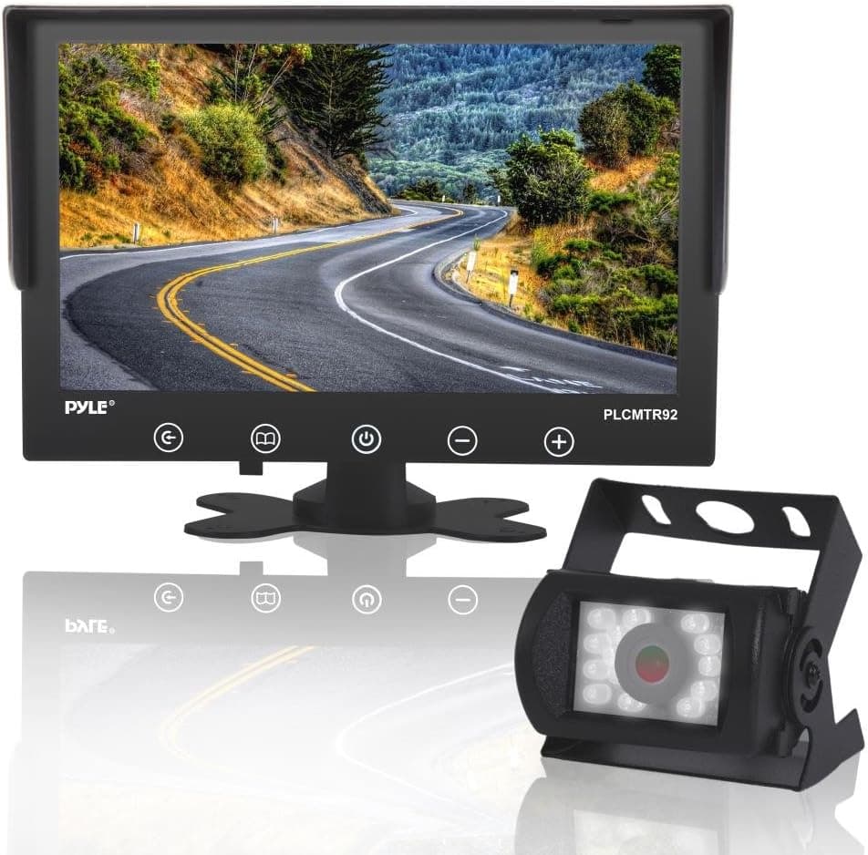 Pyle Upgraded 2017 Backup Rear View Car Truck Camera & Monitor System, Waterproof, 9" LCD Display Monitor, Night Vision, Anti Glare, For Truck, RV Trailer, Vans Reverse Parking, DC 12-24V - PLCMTR92