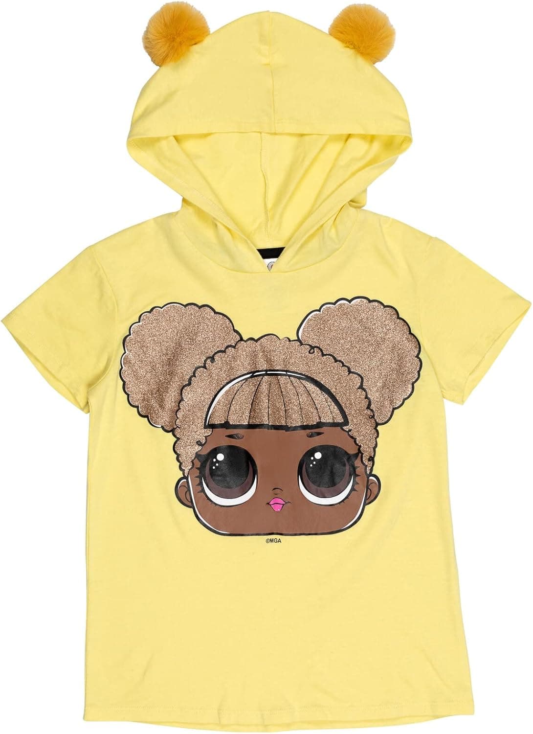 L.O.L. Surprise! Hooded Graphic T-Shirt 3D Lurex pom poms on Hood