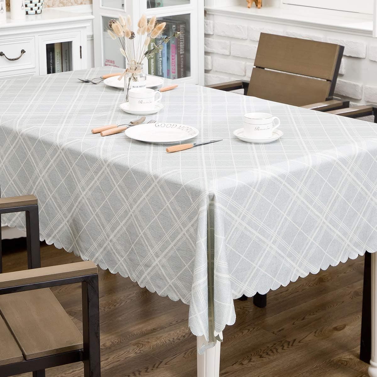 Hewaba Rectangle Printed Tablecloth - 60" x 84" Polyester Washable Table Cover, Seats 6-8 People, Wrinkle Free, Oil-Proof/Waterproof Tabletop Protector for Kitchen Dining Party - Twill Gray …