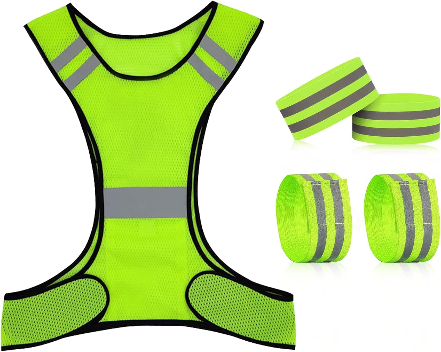 BEATYRD Reflective Running Vest High Visibility Vest w/Pocket Adjustable Waist & 4 Reflective Bands for Running, Jogging, Cycling, Hiking Green One Size