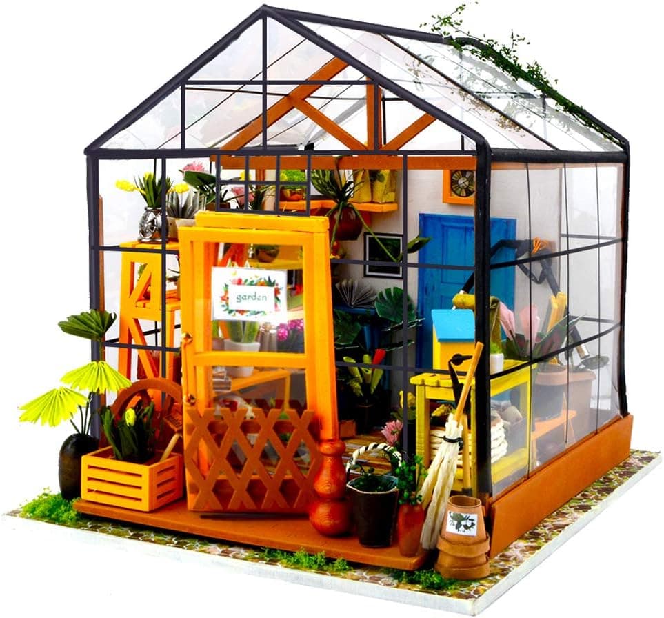 Fsolis DIY Miniature Dollhouse Kit with Furniture, Mini Green Dollhouse Garden 3D Wooden Miniature House, Flower House Miniature Dolls House kit