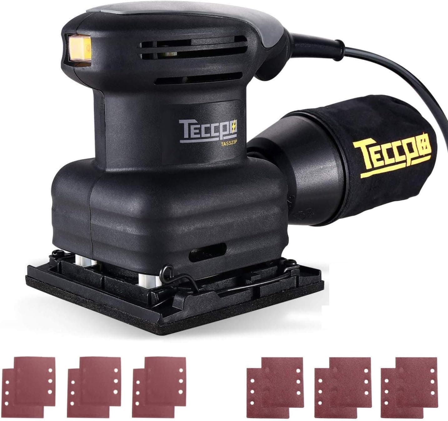 TECCPO Sheet Sander, 14,000 OPM Sheet Orbital Sander & 12 Pcs Sandpaper, Palm Size with Dust Collection Bag, for Removing Paint, Polishing, Sanding Down & Finishing Wood - TASS23P