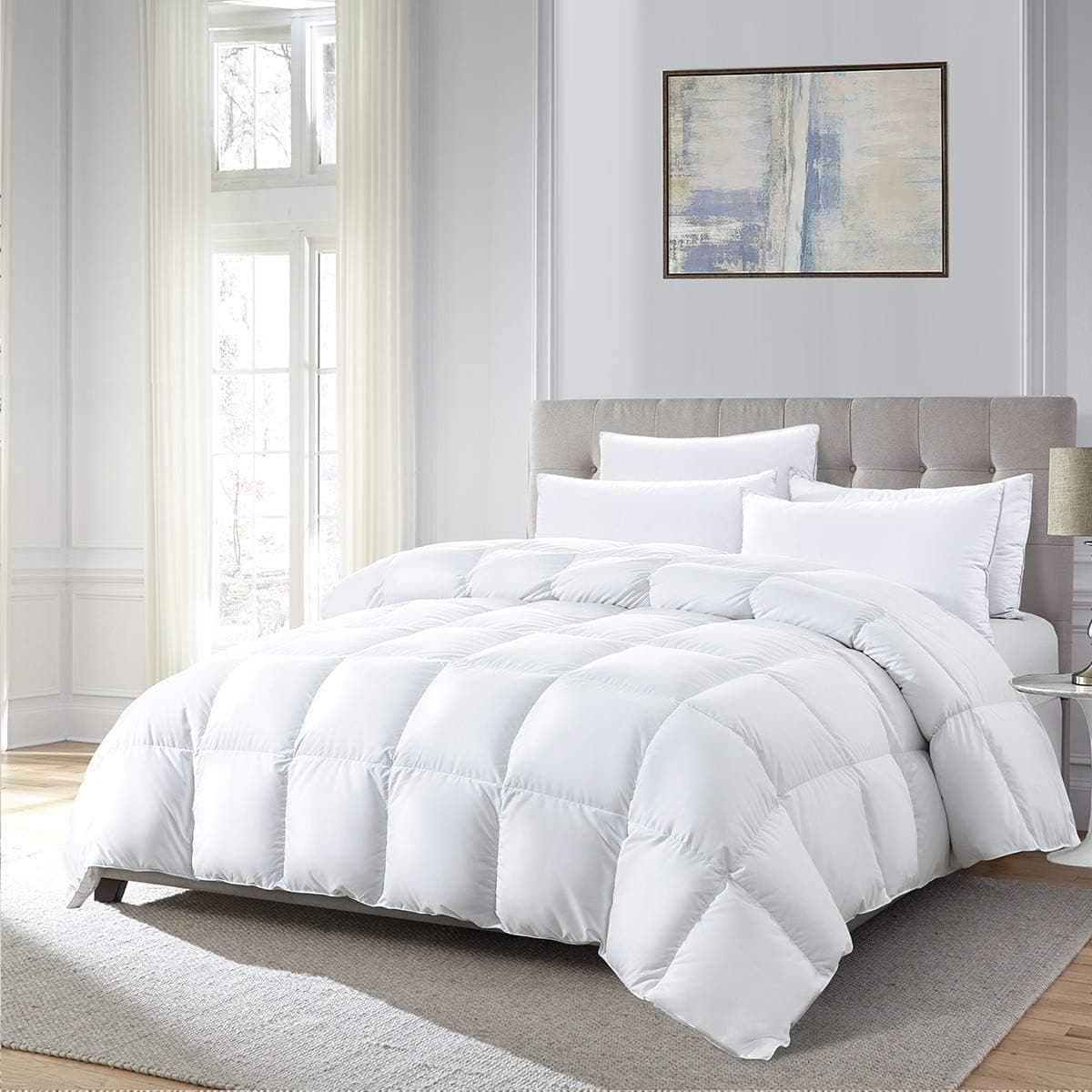 DOWNINNER Queen Size Down Alternative Comforter,- Brushed Microfiber Cover,Quilt with Corner Tab Hypoallergenic Plush Mircofiber Comforter Duvet Insert (90x90 Inches,White),Down Alternative Comforter-Queen