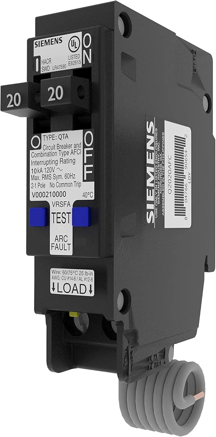 Siemens Q2020AFC 20A 120V 1-Pole Tandem CAFCI Type QTA Circuit Breaker, Black
