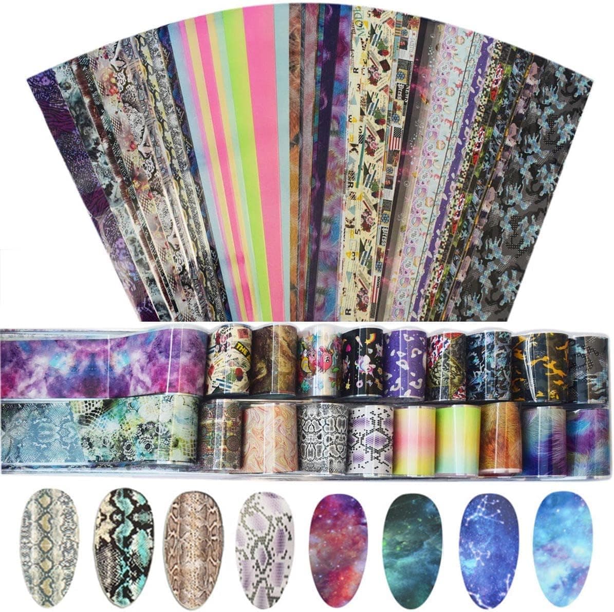 Nail Foil Transfer Stickers Set,Nail Art Supplies Holographic Nail Foil Retro Newspaper English Letters Leaf Butterfly Punk Designs Nail Art Stickers, 100 Pcs Designer Nail Foil Supply for Nail Techs Size1.6 x 19.7 inches
