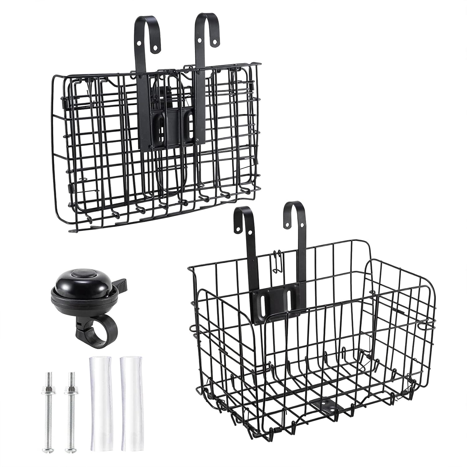 ELEATTRUN Folding Bike Front Basket Detachable Folding Bicycle Basket Heavy Load Easy Installation on Front Handlebar for Mountain Bike Accessories Bike Frame Basket with Bike Bell
