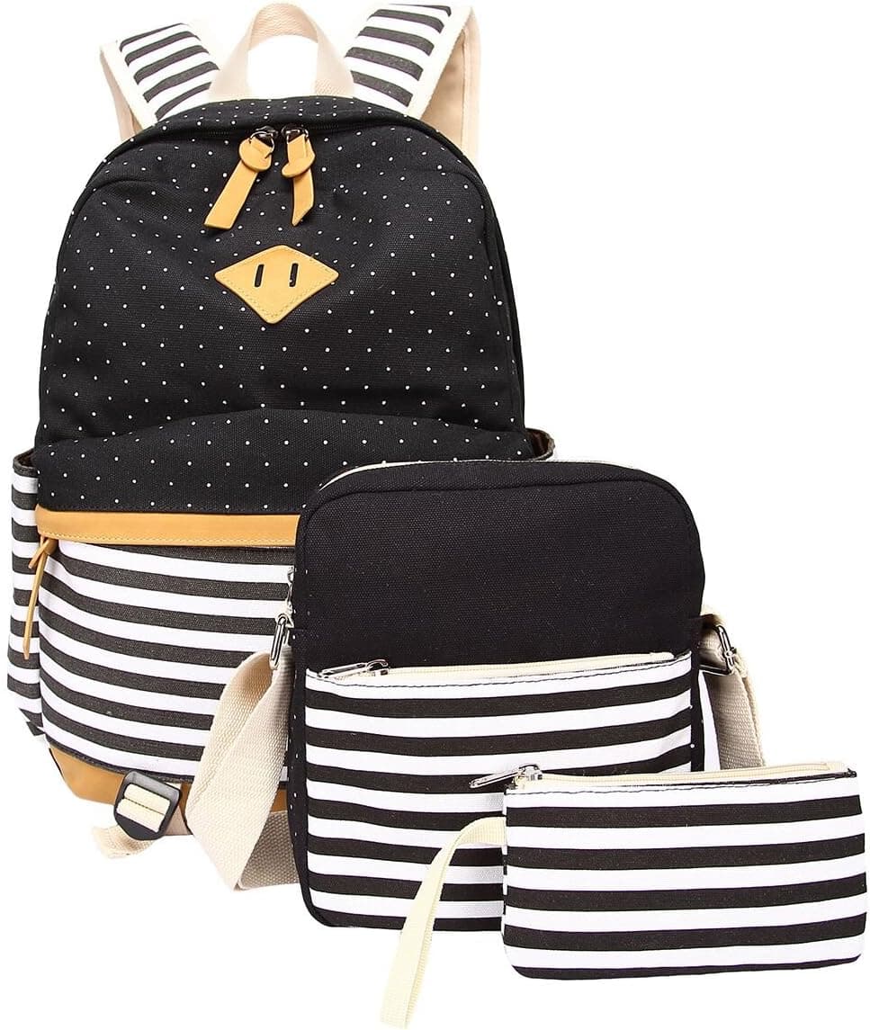 Student Backpack, Aiduy School Backpack Lightweight Laptop Backpack Cute Canvas Bookbag for Girls and Boys (Black 1)