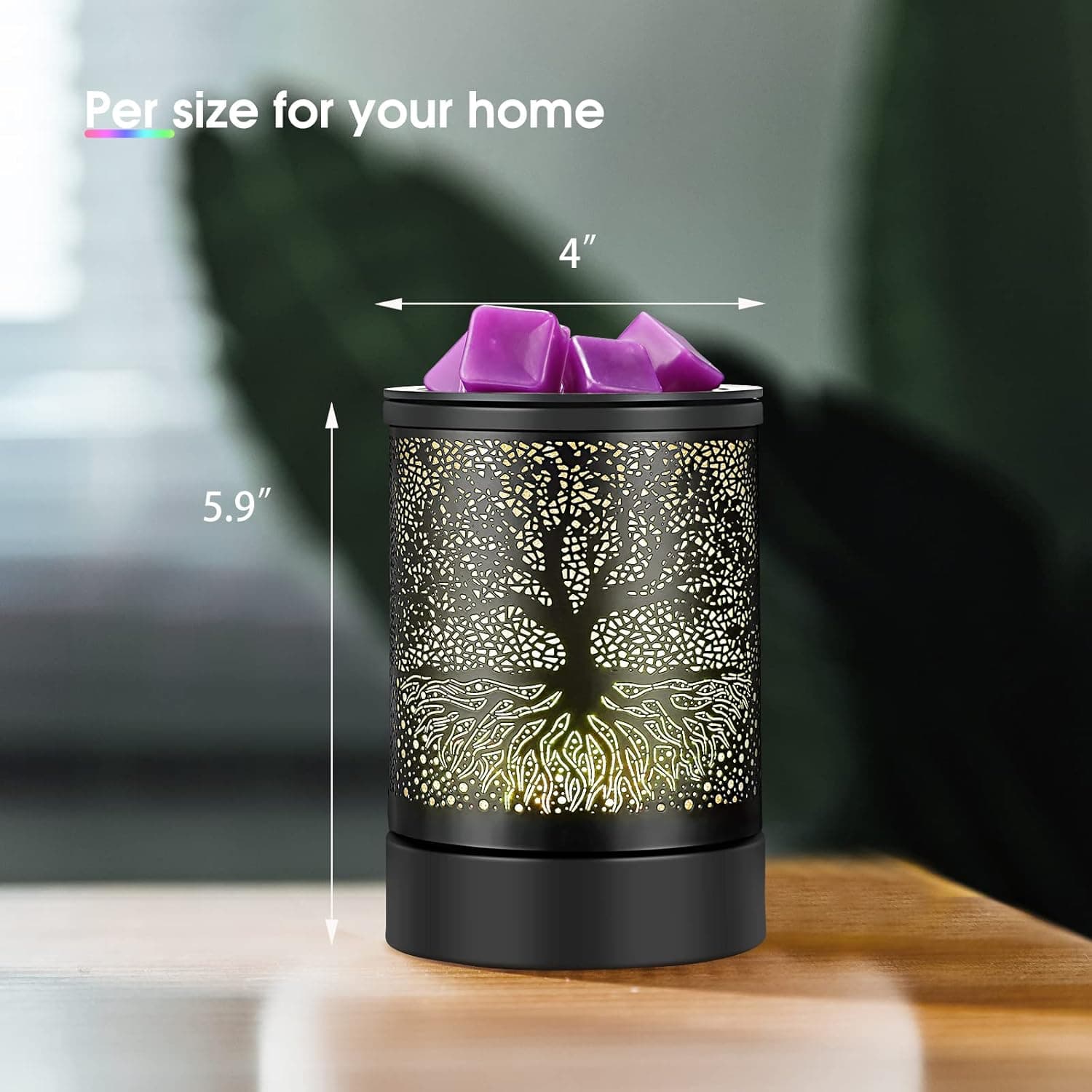 Inrorams Electric Wax Melt Warmer Oil Burner Black Metal Wax Burner for Scented Wax with 7 Colors Led Changing Light Silicone Liner (Black Garden Tree Pattern)
