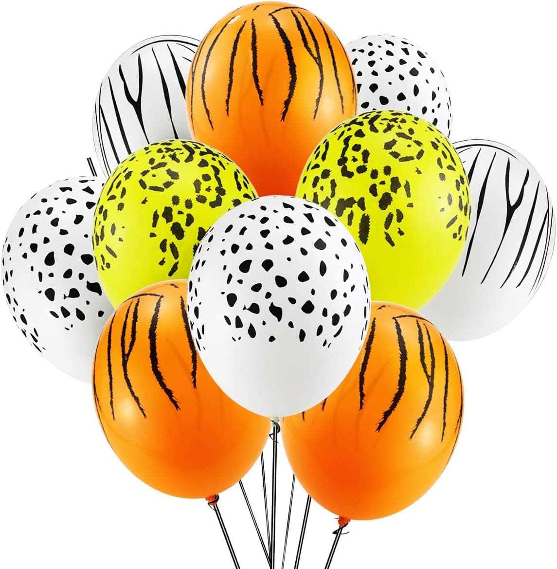 Faxco 50 Pcs 12in Safari Assortment Biodegradable Latex Balloons, Leopard Print Tiger Stripe Speckle Latex Balloons, Animal World Balloons Animal Themed Balloons