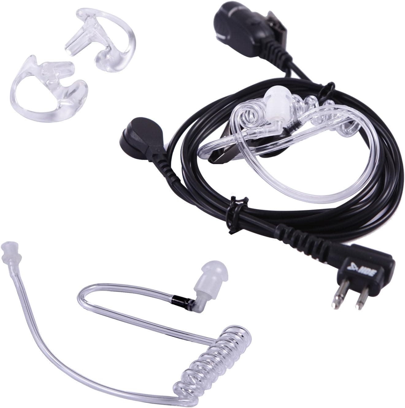 HDE 2 Pin Covert in Ear Headset with 2 Clear Coil Tube Earbud and Earmolds PTT Acoustic Earpiece Mic for Motorola 2 Way Radio Devices (Clear)