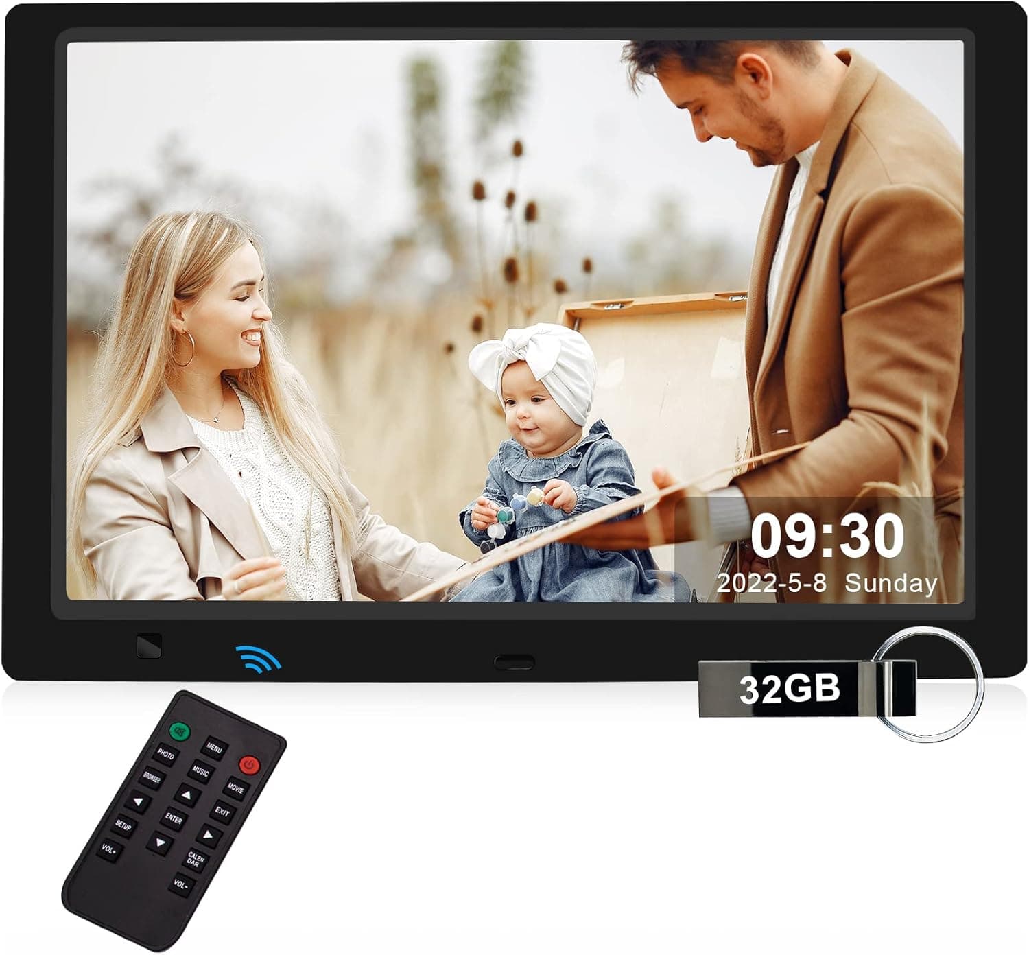 10.1 Inch Digital Picture Frame with 32GB USB Flash Drive, KECAG 1920x1080 HD IPS Screen Digital Photo Frame, Motion Sensor, Video, Music, Share Moments via SD Card or USB, with Remote Control, Black