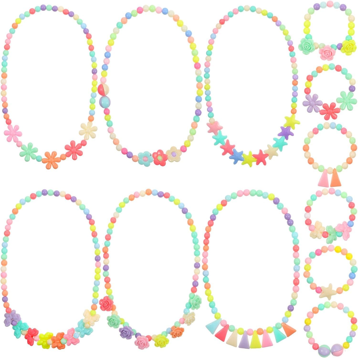 Bememo 6 Sets of Princess Necklace Bracelet Play Jewelry Costume Necklaces Dress up Jewelry