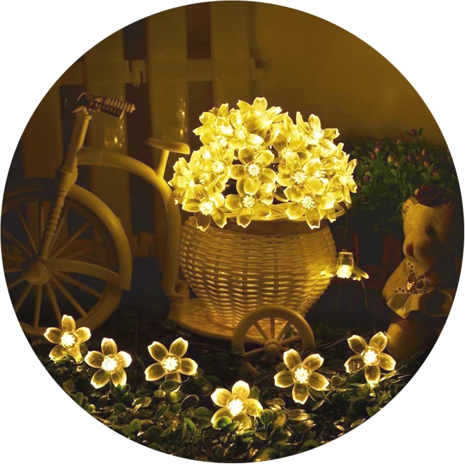 FULLBELL Flower String Lights Christmas Decorative Cherry Blossom Lights, 33 Feet 100 LED Fairy Lights with 8 Flash Modes for Christmas, Patio, Garden, Party, Valentine (Warm White)