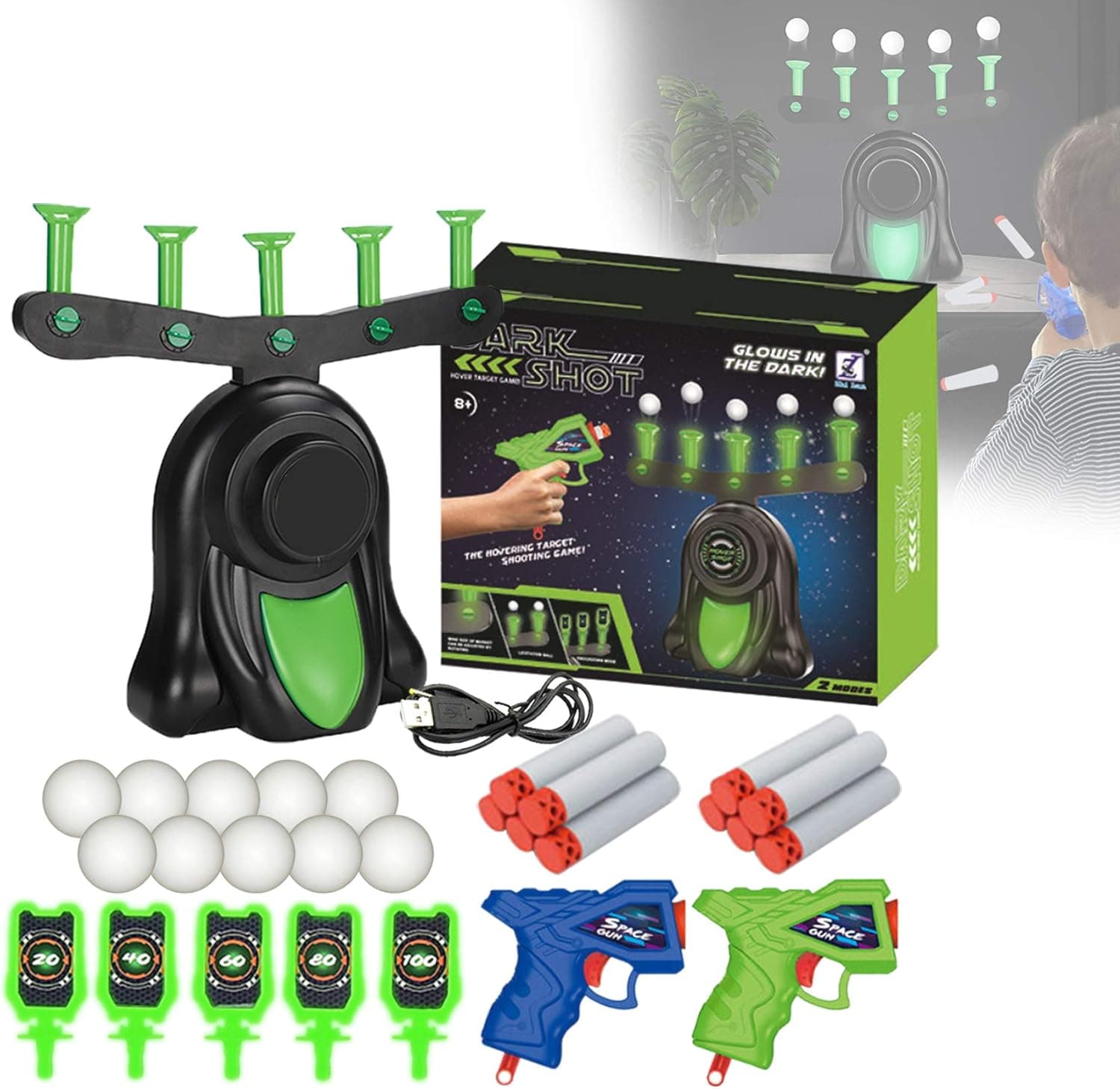 Grekaida Electric Shooting Targets,Shot Floating Target Game,Electronic Floating Target Practice Toys,Comes with 2 Blaster Gun 10 Foam Darts Blasters 5 Targets&10 Soft Floating Balls (Double)