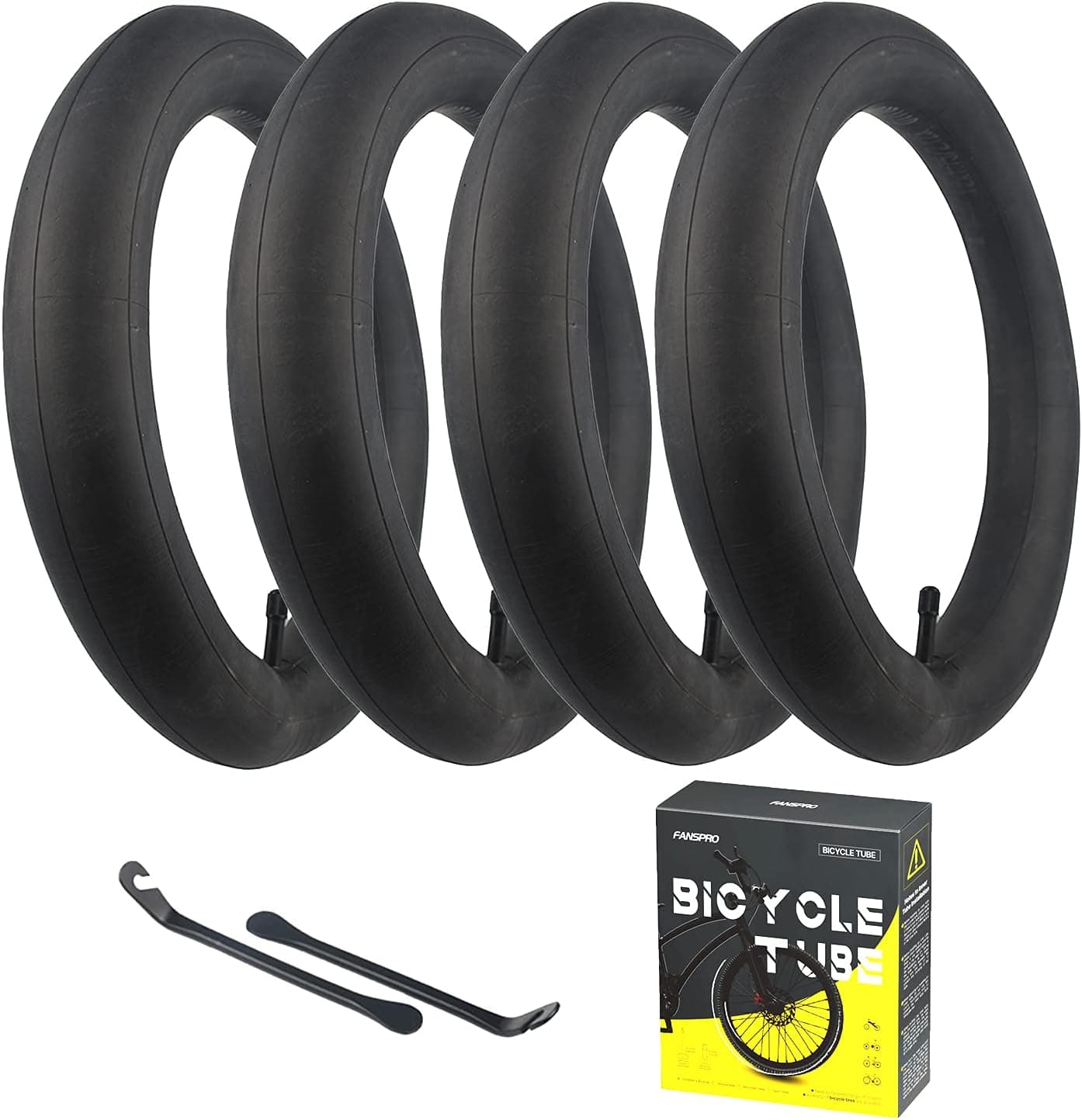 FANSPRO 4 Pack of 12” Inner Tube Replacement with 2 Tire Levers,Suitable for Most Kid Bike/Stroller/Scooter, 12 x 1.75 to 2.125 Scharader Premium Quality Butyl Inner Tube.