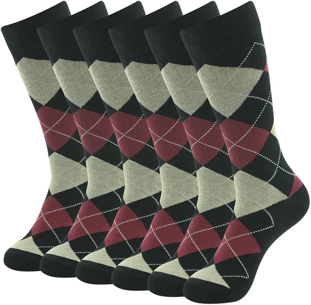 Business Groomsmen Wedding Dress Socks Gifts, SUTTOS Mens Classics Argyle Nordic Lattice Fashion Patterned Premium Cotton Blend Comfortable Casual Socks April Fool's Day Gift Deals Socks 6 Pairs