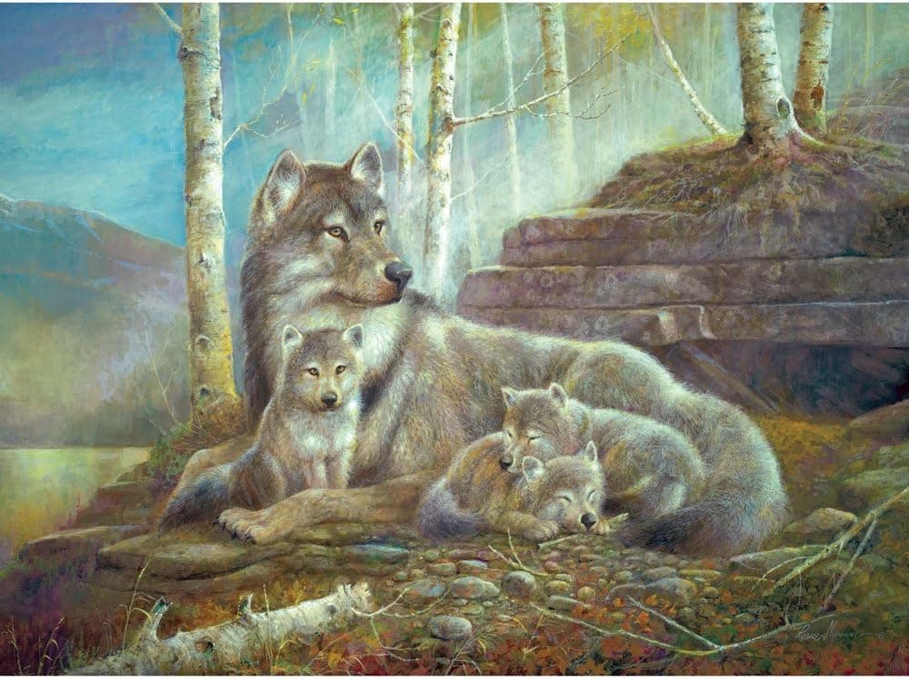 Bits and Pieces - 1000 Piece Jigsaw Puzzle - Watching Over The Pups, Wolf Puppies - by Artist Ruane Manning - 1000 pc Jigsaw Wolf Puzzle Jigsaw