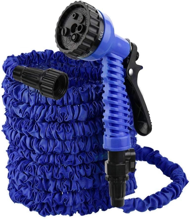 Flantor Garden Hose, Water Hose, 50FT Upgrade Expandable Garden Water Hose, Double Latex Core - Extra Strength Fabric Protection - 7 Functions Spray Nozzle, Collapsible Hose for Flowers (50FT, Blue)