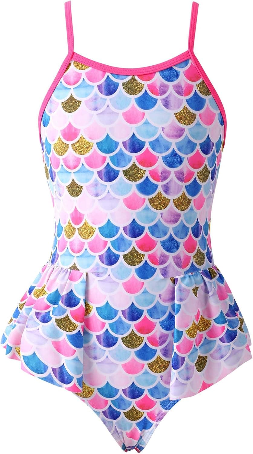 beautyin Girls Mermaid Scale Swimwear One Piece Adjustable Straps Bathing Suit