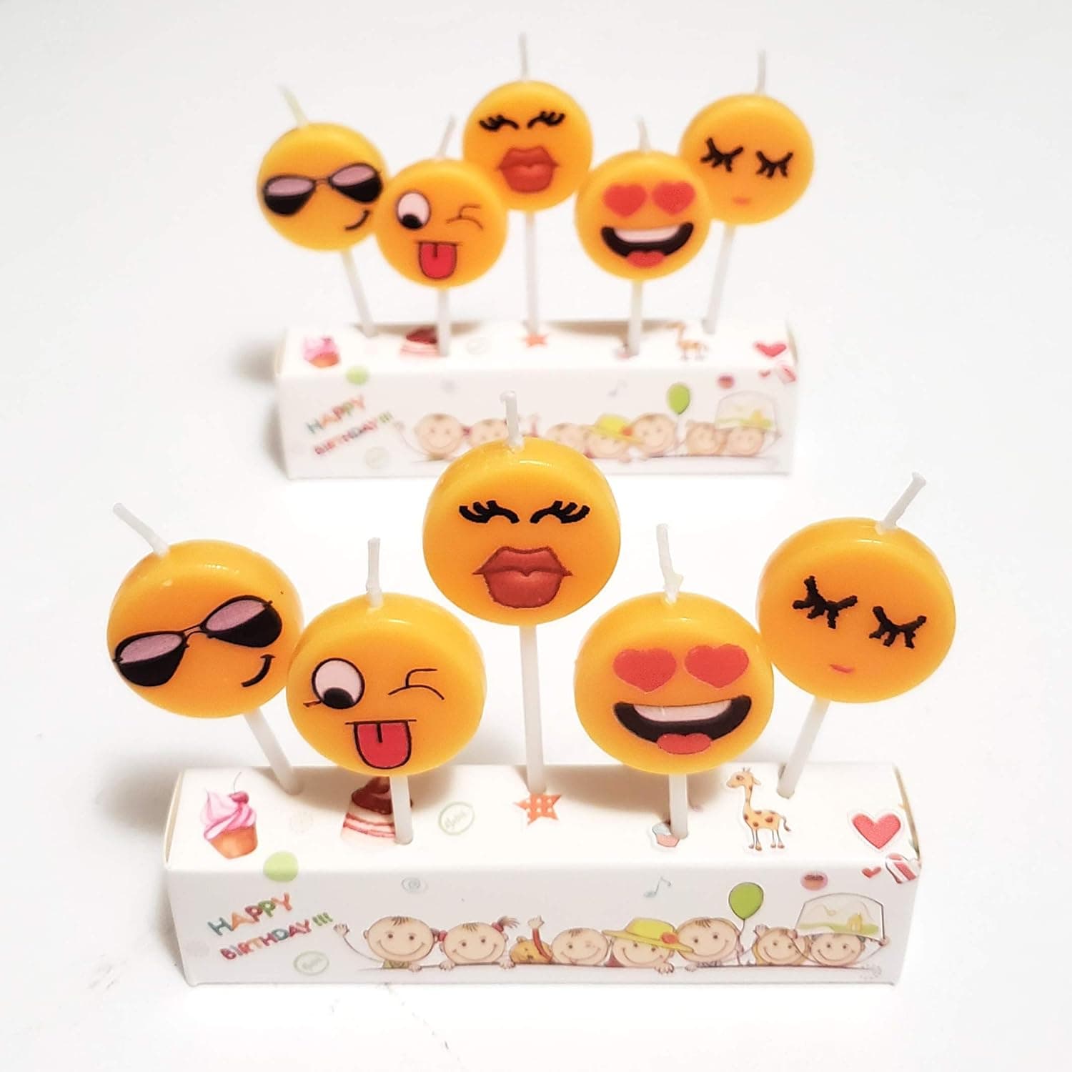 10 Count Special Cake Candles Topper with Holder for Wedding Party Birthday Valentine's Day Cake Decoration, Perfect Wish Gift for Kid and Adult (Happy Funny Face)