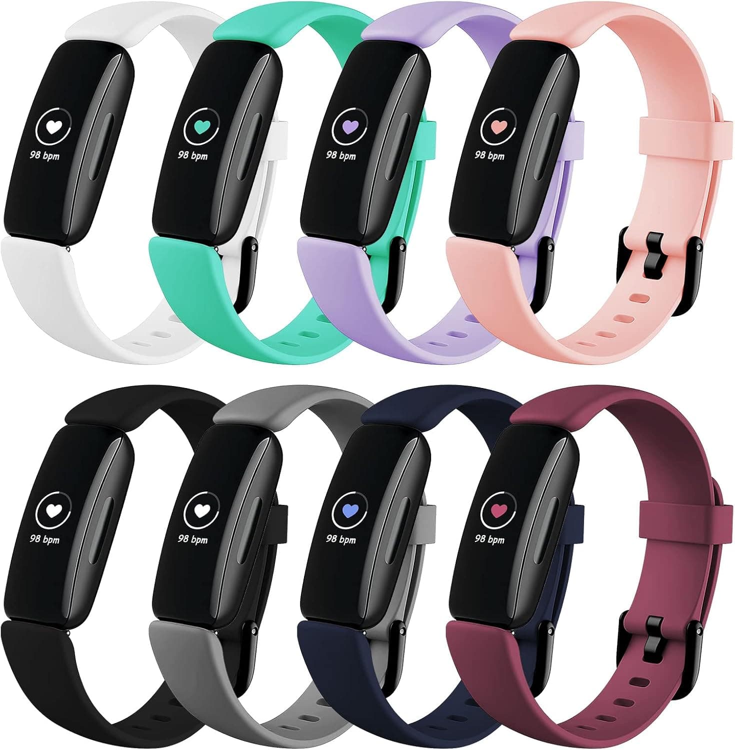 PROSRAT [8 Pack] Silicone Bands Compatible for Fitbit Inspire HR/Inspire 2 / Inspire/Ace 2, Replacement Wristbands for women men