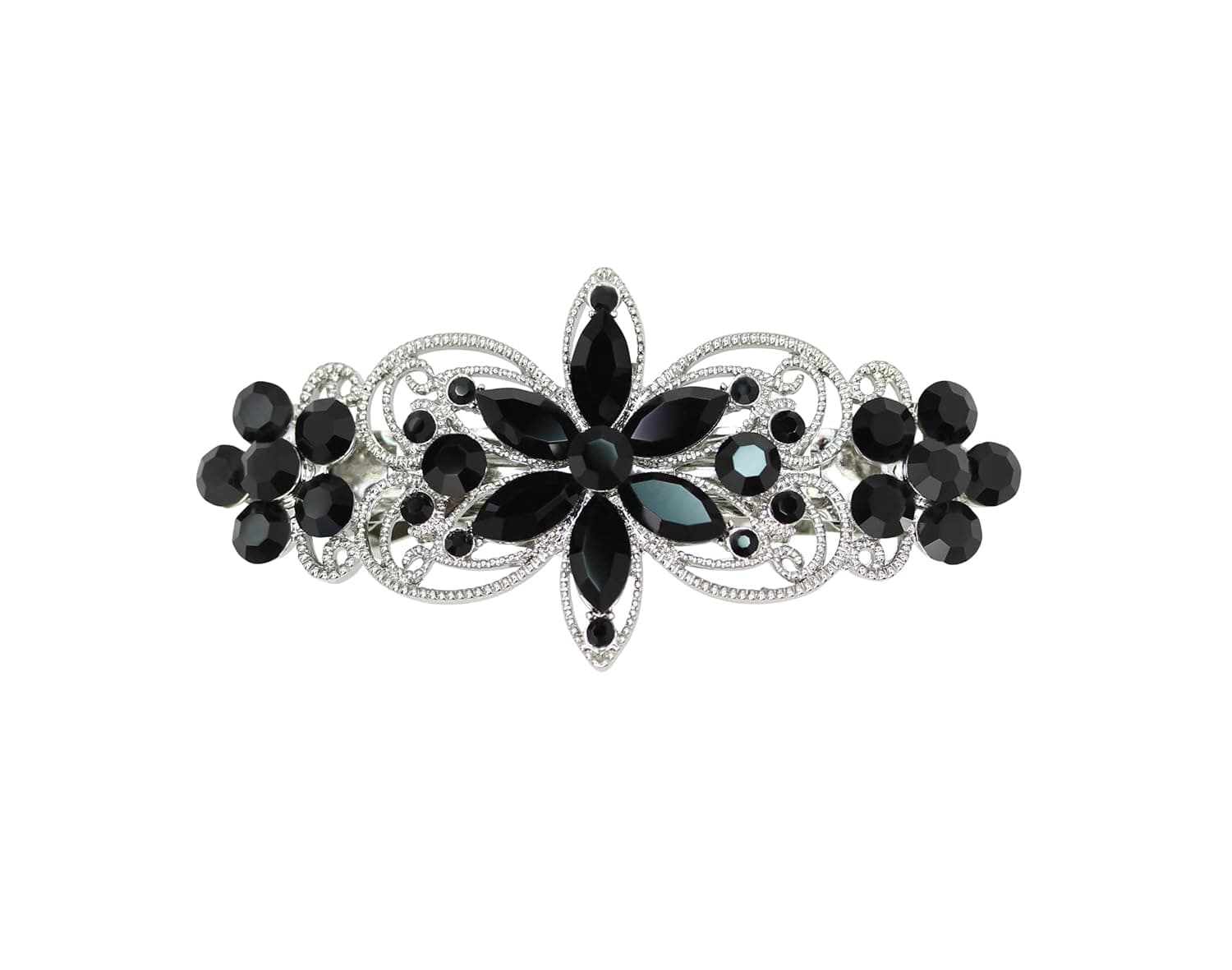 Faship Gorgeous Black Rhinestone Crystal Flora Hair Barrette Clip