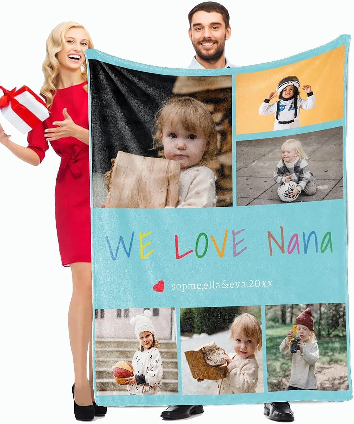 ILPALADINO Nana Gifts from Grandkids Custom Blanket with 6 Photos for Nana Personalized Blanket with Pictures Customized Throw Gifts for Grandma Birthday, Multi Colors Available (Photo 6, 50x40in)