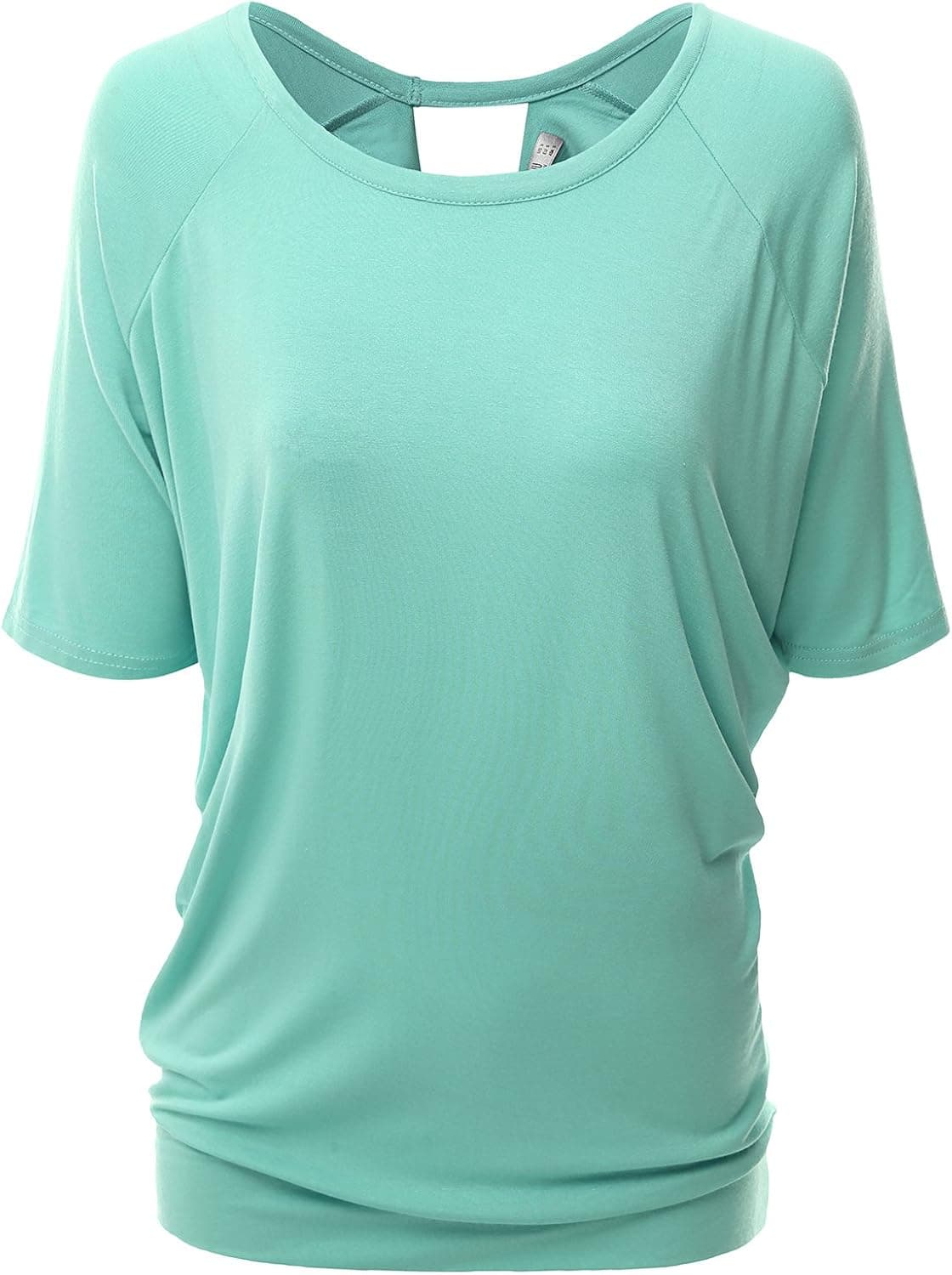 Doublju Round Neck Draped Open-Back Top for Women with Plus Size SkyBlue X Large
