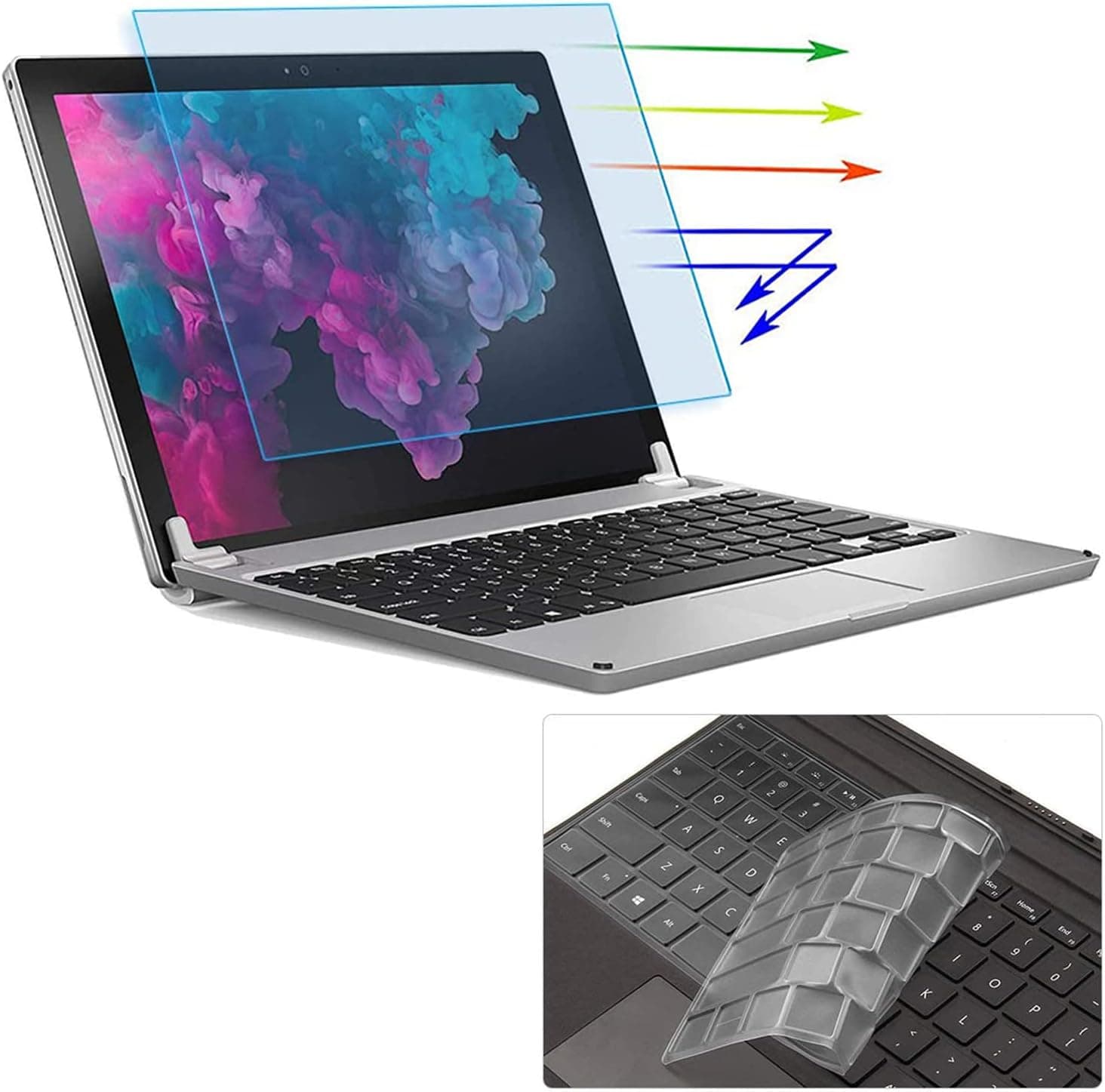 Anti Blue Light Screen Protector for Surface Pro 7 Plus/Surface Pro 7/Surface Pro 6/ Surface Pro 5/Surface Pro 4 12.3" Screen Filter with Keyboard Cover Blue Light & Glare Blocking Screen Protector