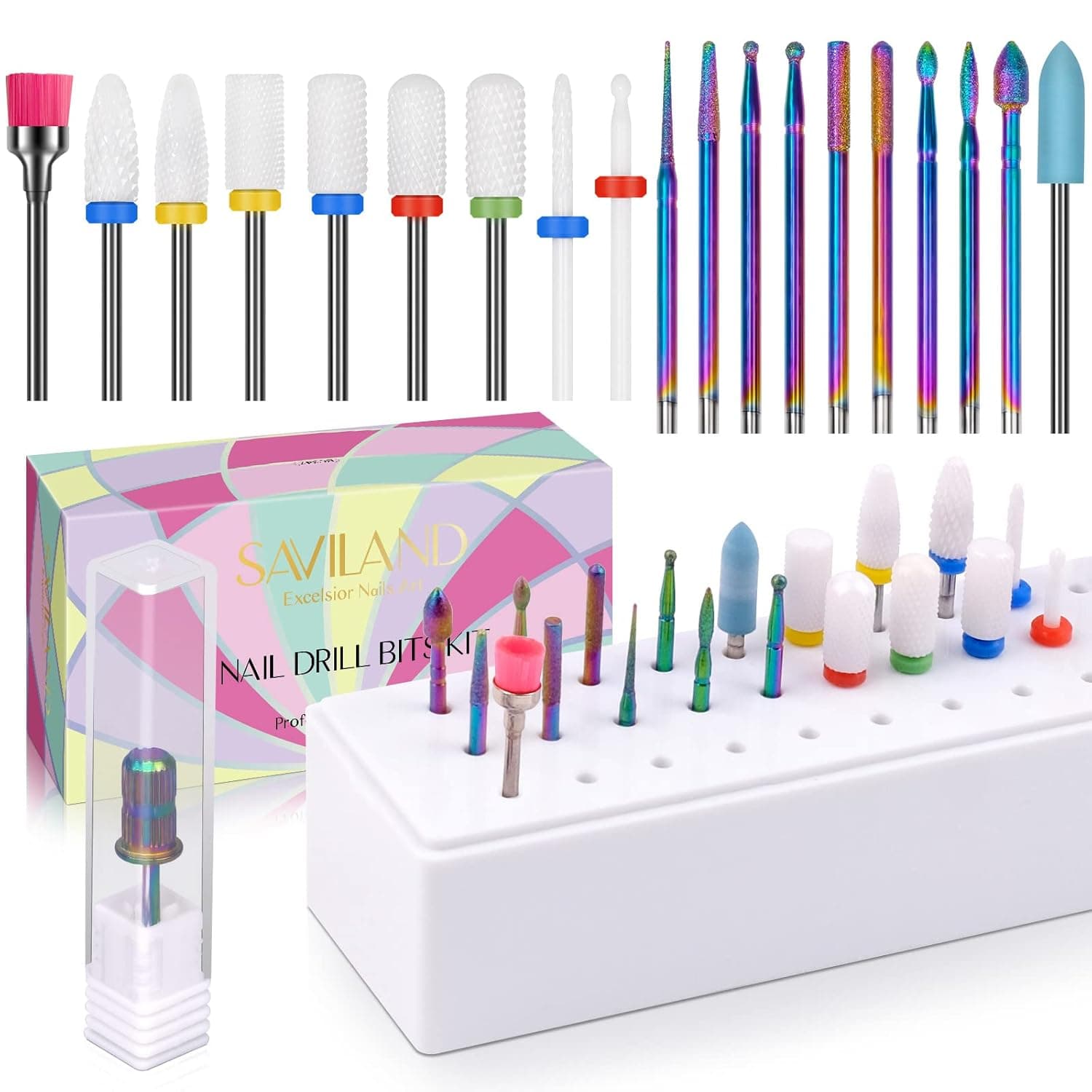 Saviland Nail Drill Bits - 20PCS Drill Bits for Nails,3/32 Inch ceramic bit Carbide Cuticle Efile Remover Nail Bits for Nail Drill for Acrylic Nail Kit,Gel Nail Polish Gel Nail Polish,Nail Salon
