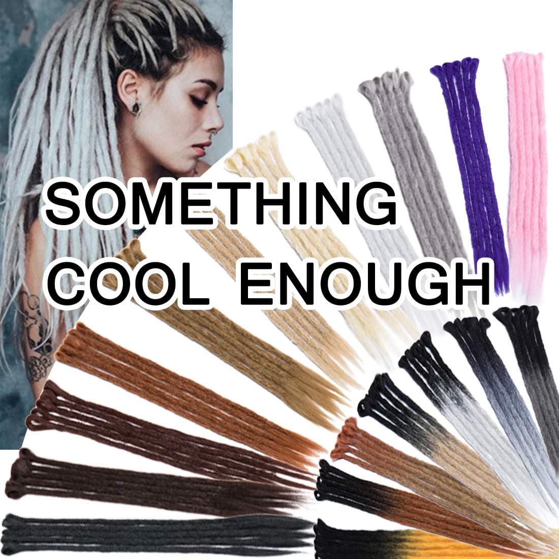 SEGO 24 Inch Ombre Dreadlock Extensions for Women/Men Bicolor Synthetic Handmade Dread Extension Long Single Ended Hippie Style Reggae Hair 20 Count #Natural Black mix Ashen