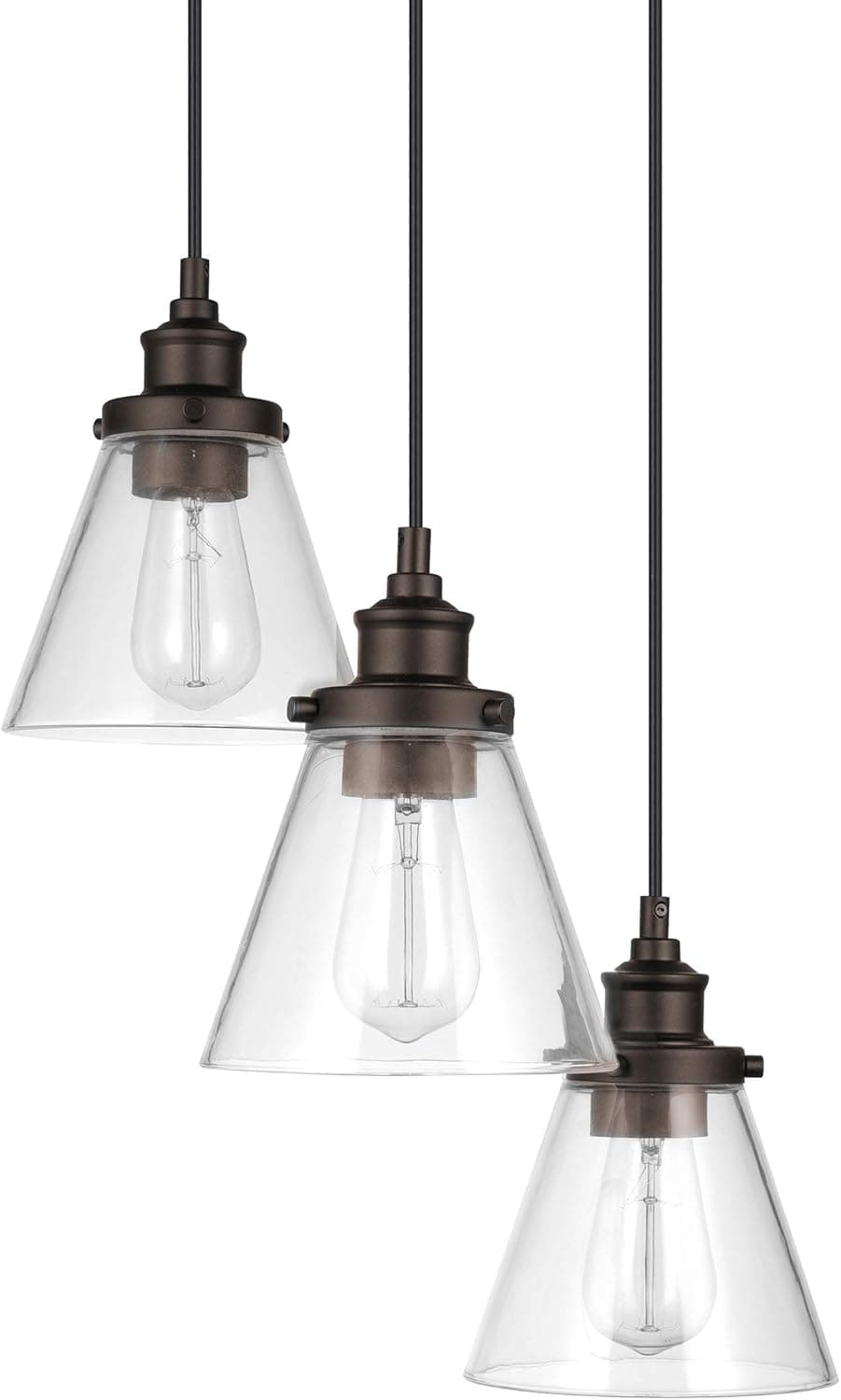 Globe Electric 61038 Jackson 3-Light Pendant, Dark Bronze, Clear Glass Shade, Bulbs Included
