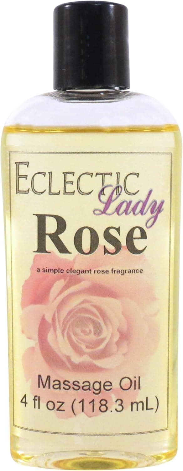 Rose Massage Oil, 4 oz, with Sweet Almond Oil and Jojoba Oil, Preservative Free, Perfect for Aromatherapy and Relaxation