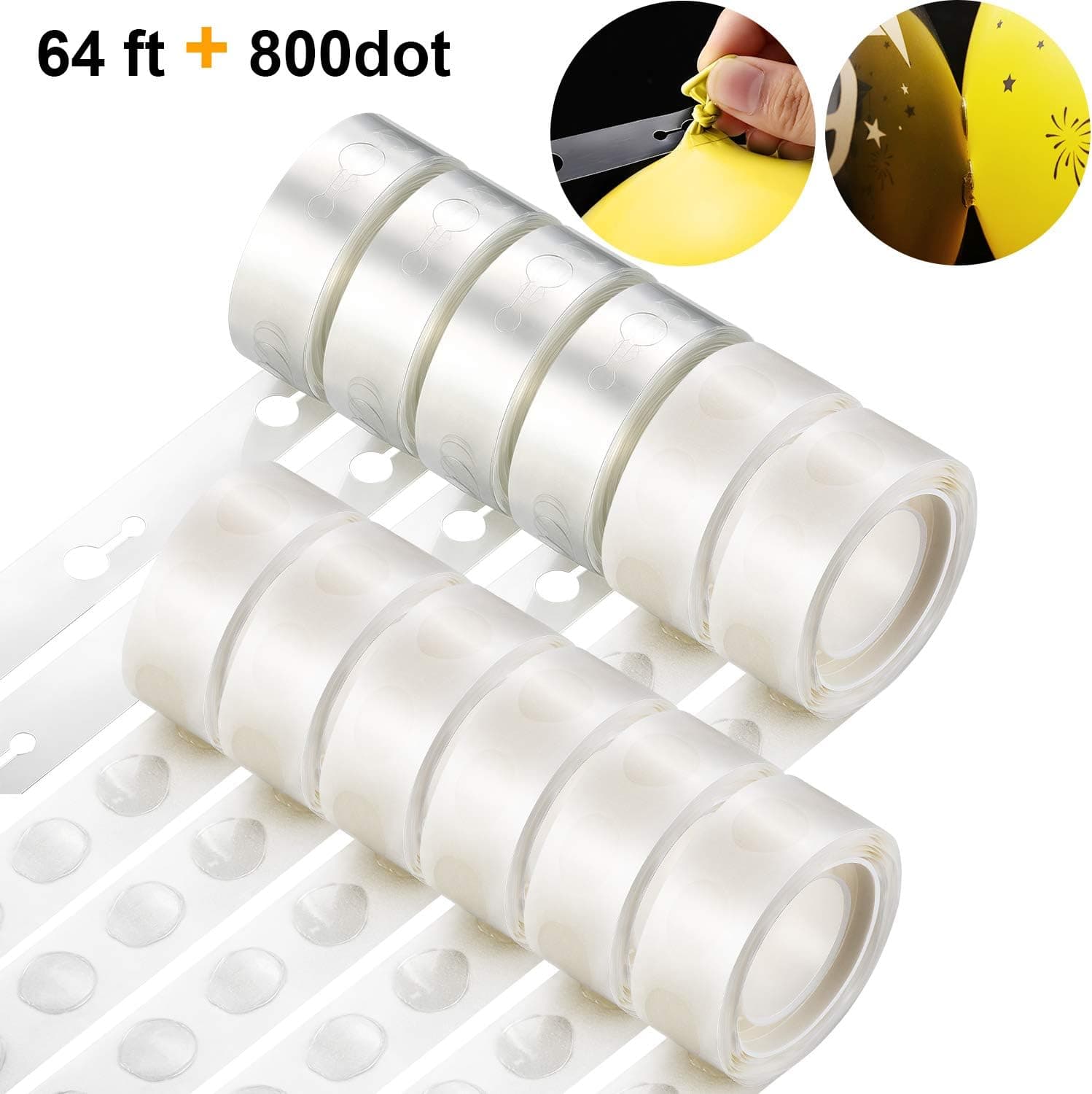 Blulu Balloon Decorating Strip Kit 64 ft Balloon Tape Strip 800 Pieces Balloon Glue Point Balloon Arch Garland Decorating Strip Clear for Wedding Party Birthday Babyshower Decorations DIY (12 Pieces)
