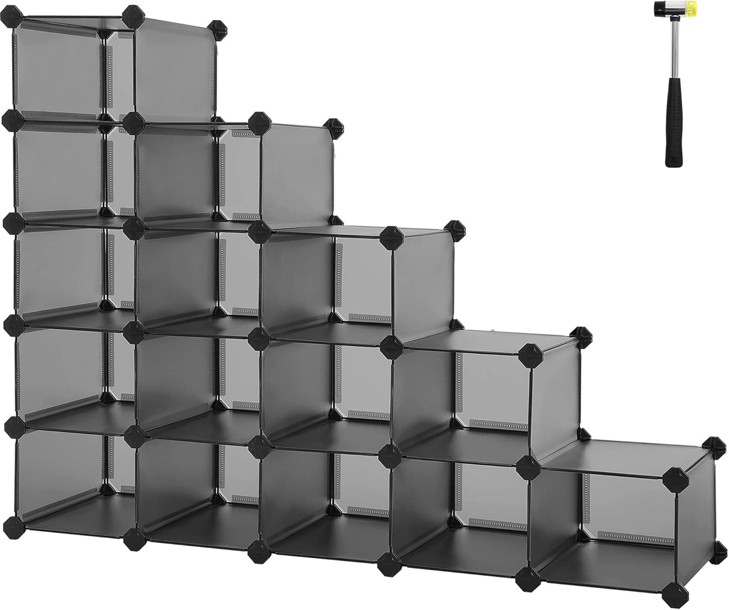 SONGMICS Shoe Rack, Space-Saving 15-Slot Plastic Shoe Storage Organizer Unit, Shoe Cabinet, Ideal for Entryway Hallway Closet Garage, 14.2 x 44.5 x 34.6 Inches, Grey ULPC445G01