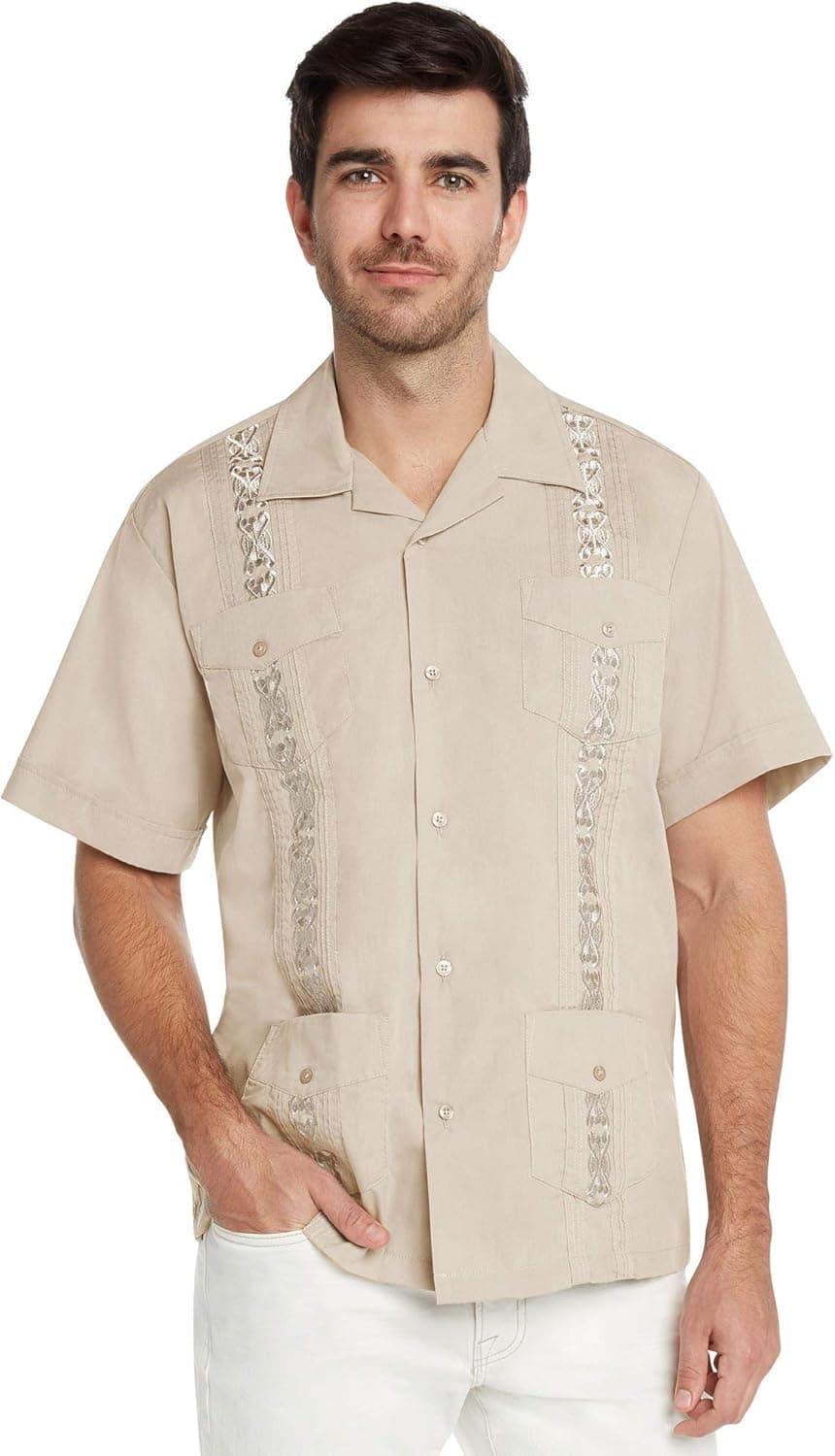 9 Crowns Essentials Men's Guayabera Button Down Shirt