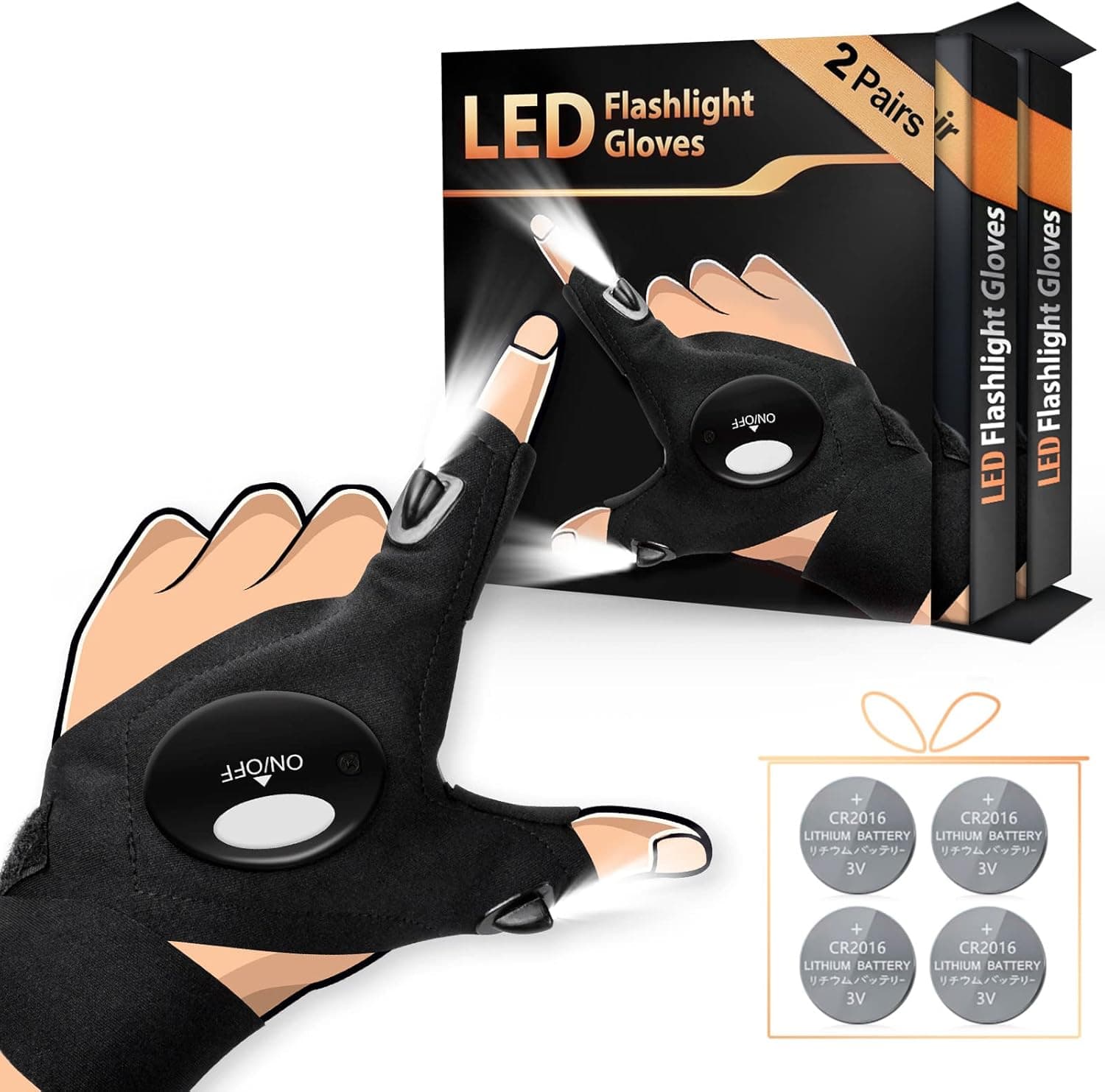 2Pack LED Flashlight Gloves Gifts for Men on Fathers Day, Gifts for Dad Husband Boyfriend Papa Him, Hands-free Lights for Repairing Fishing Camping, Stocking Stuffers Christmas Birthday Gift Idea