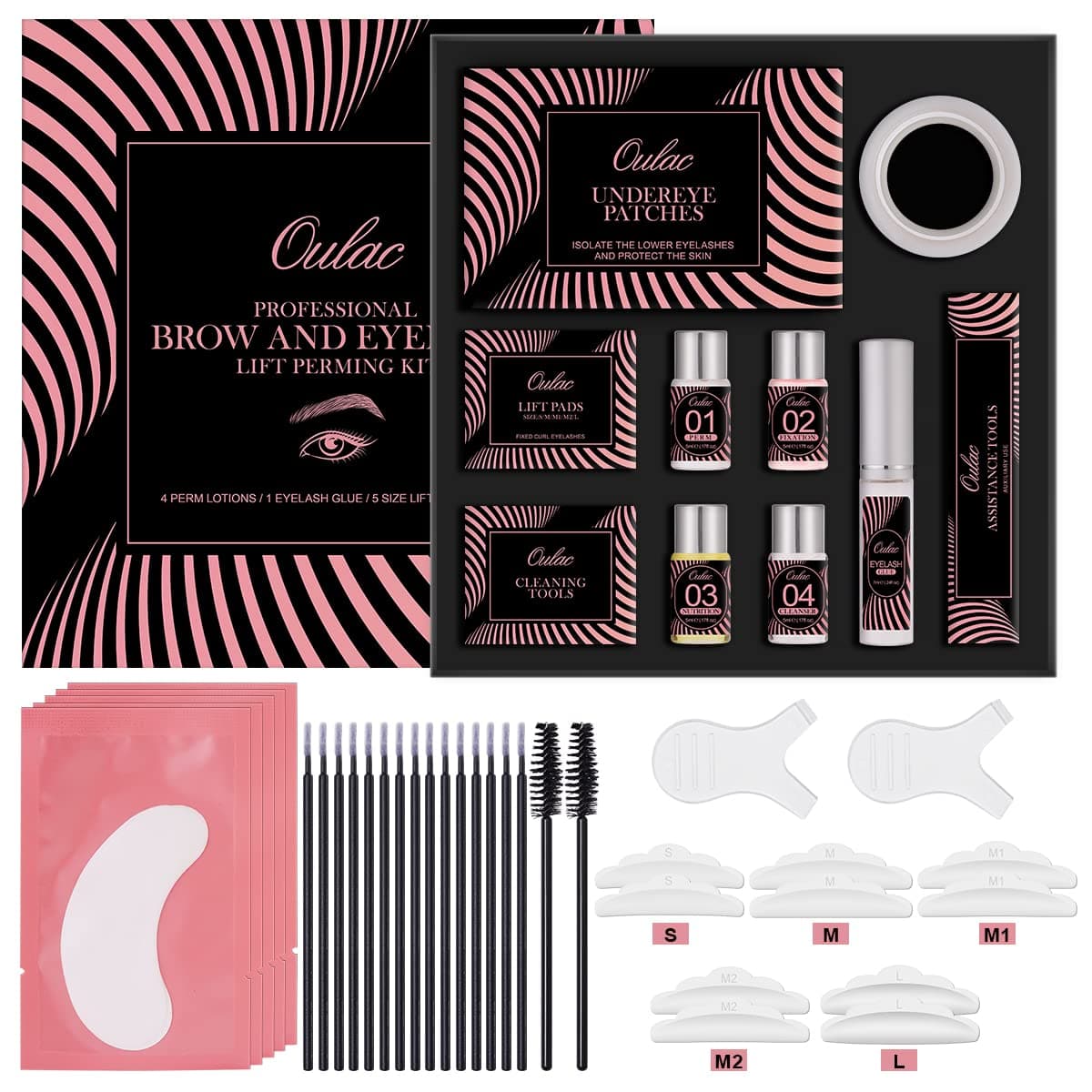 Oulac Eye lash Lift Kit, Professional Brow and Eyelash Lift Perming Kit for Semi Permanent Curling, Suitable for Salon & Home Use, Ideal Gift
