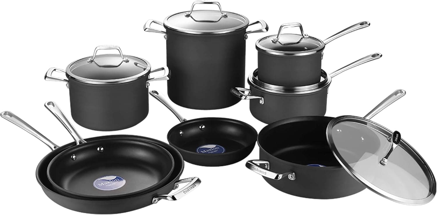 cooper pan Hard Anodized Nonstick Induction Cookware Set,13-Piece Aluminum Pots and Pans Set with Lids, Dishwasher Safe Oven Safe, Black