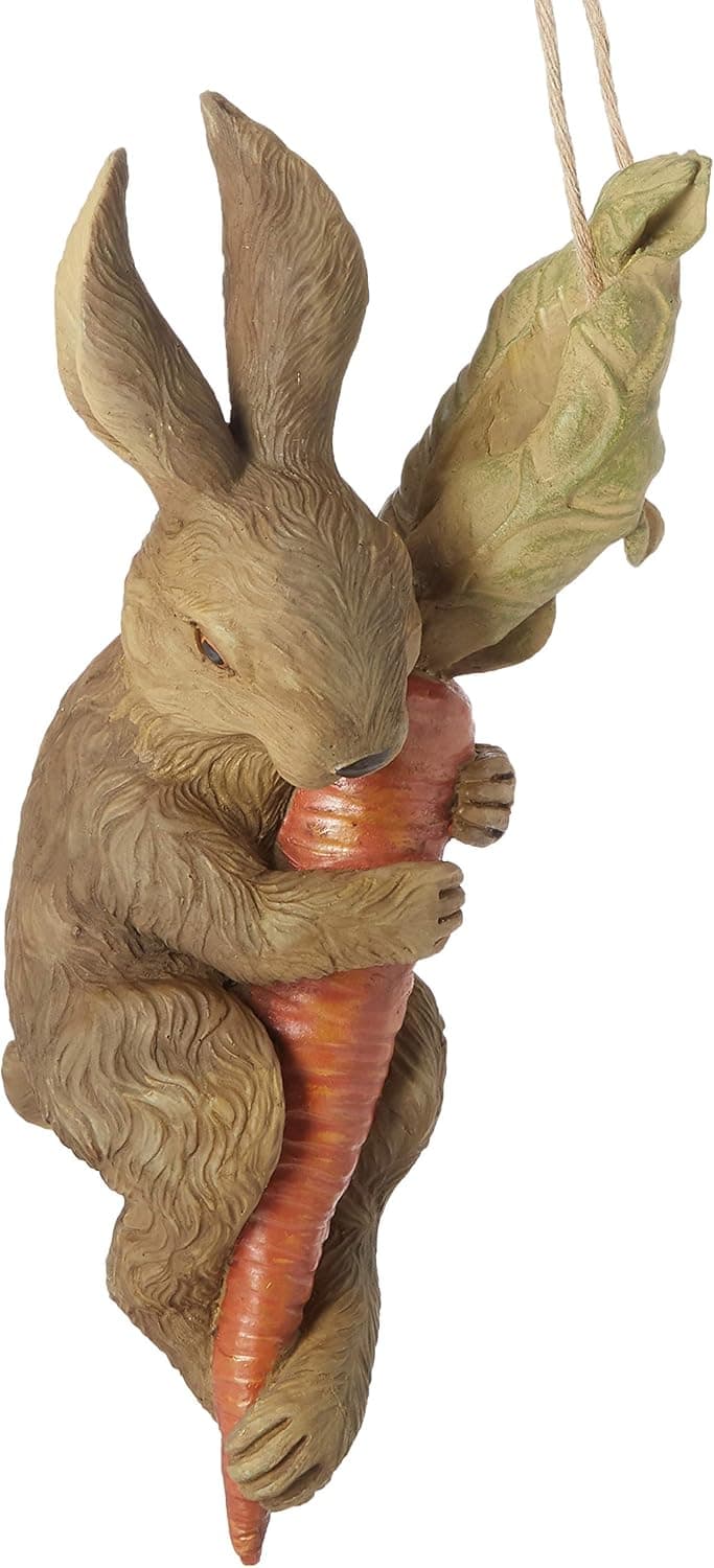Design Toscano The Carrot Caper Swinging Bunny Rabbit Statue, Multicolored