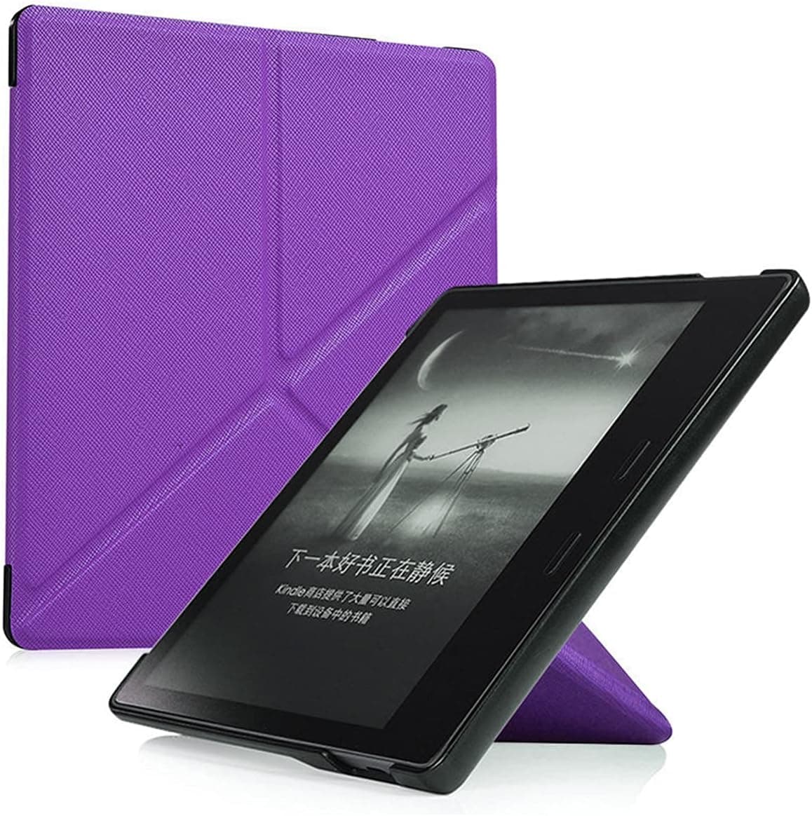 ALMIGHTY Origami Case for Kindle Oasis (10th Generation, 2019 Release and 9th Generation, 2017 Release) - Slim Cross Stripe Fold Stand Cover with Auto Wake/Sleep, Purple